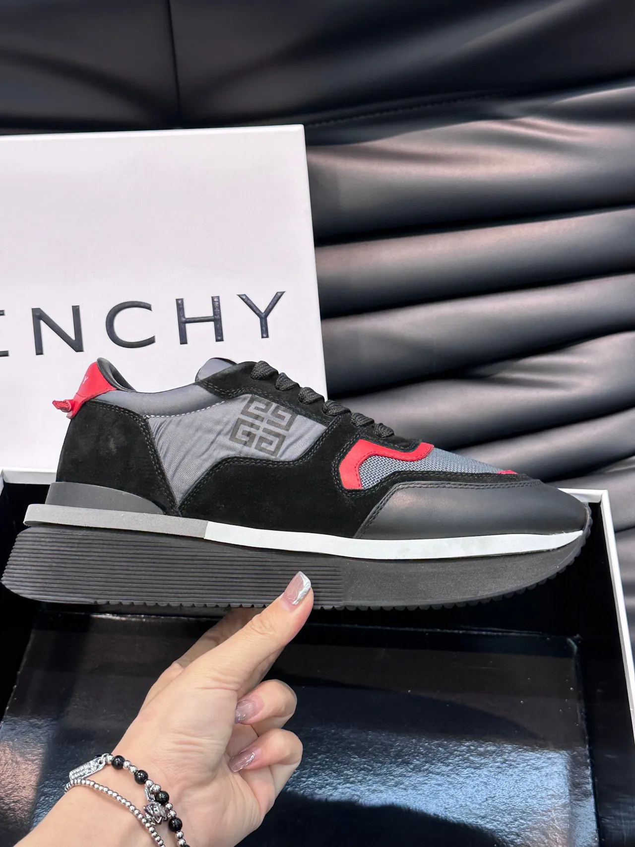 Givenchy Runner Black Red Platform Sole Mixed-Material Upper Chunky Sneakers