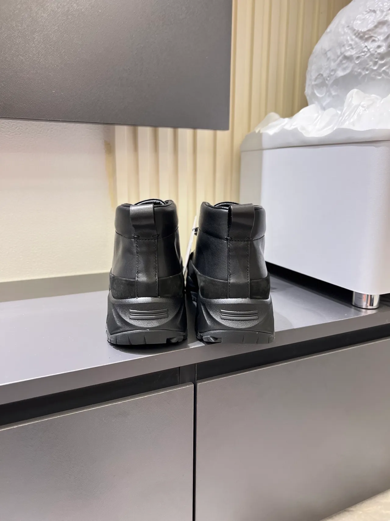Black Slip-On Construction Matte Leather Upper Ankle Boots