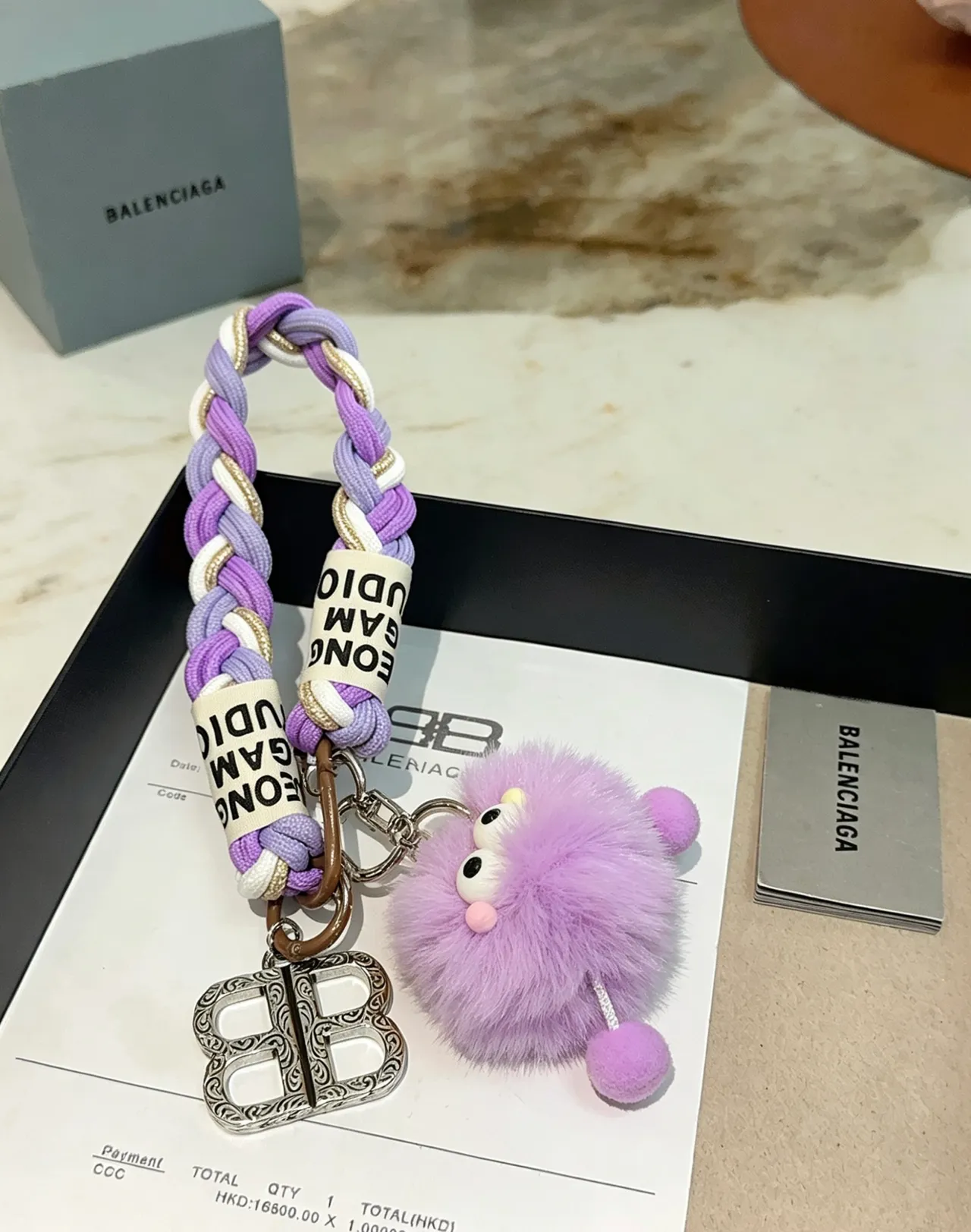 Balenciaga BB Monster Purple White Braided Rope Strap Reversed Logo Tape Handbag