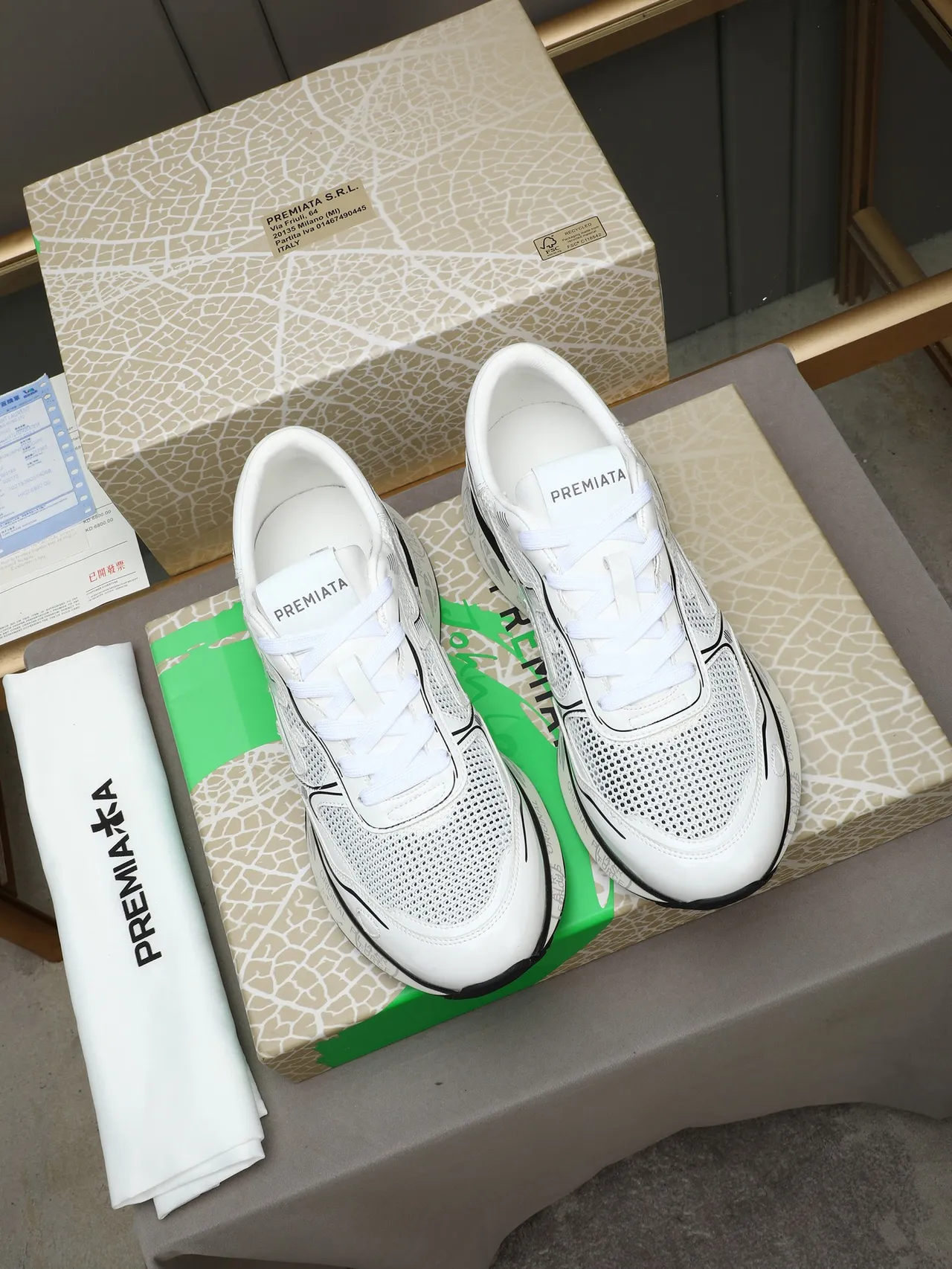 Premiata White and Black Mesh Overlay Lifestyle Sneakers