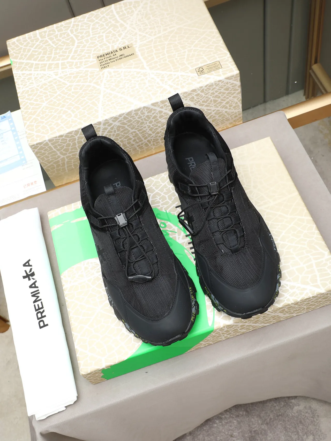 Premiata Black Yellow Sole Hybrid Lace-and-Strap Closure Chunky Sneakers