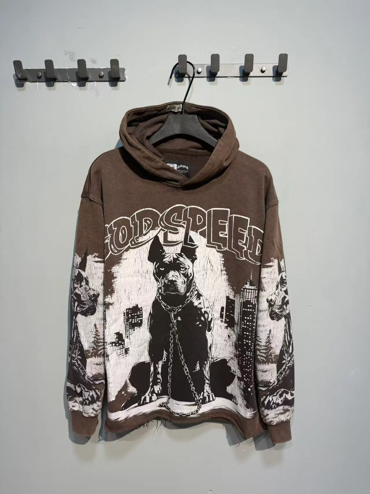 Godspeed Brown Black Oversized Fit Distressed Hem Hoodie