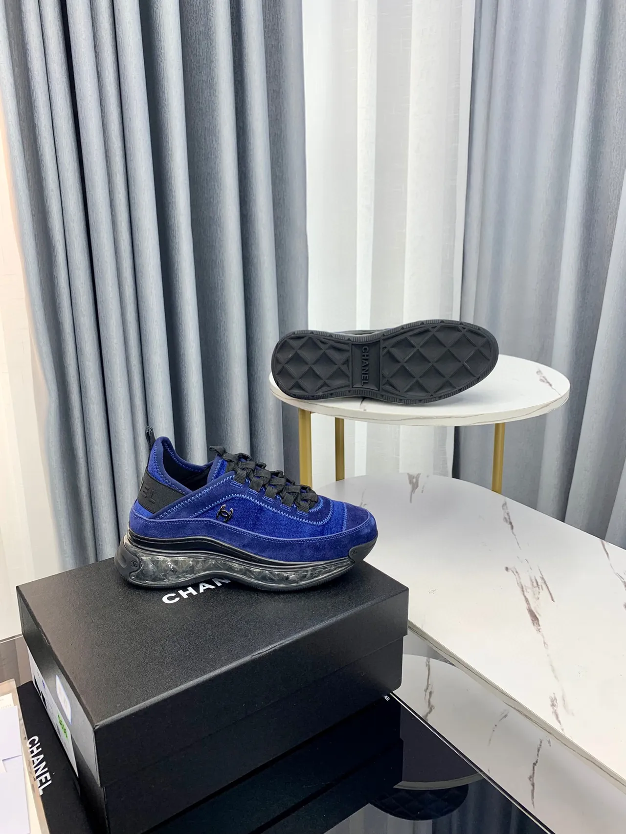 Chanel Cloud Blue Suede Transparent Sole Chunky Sneakers