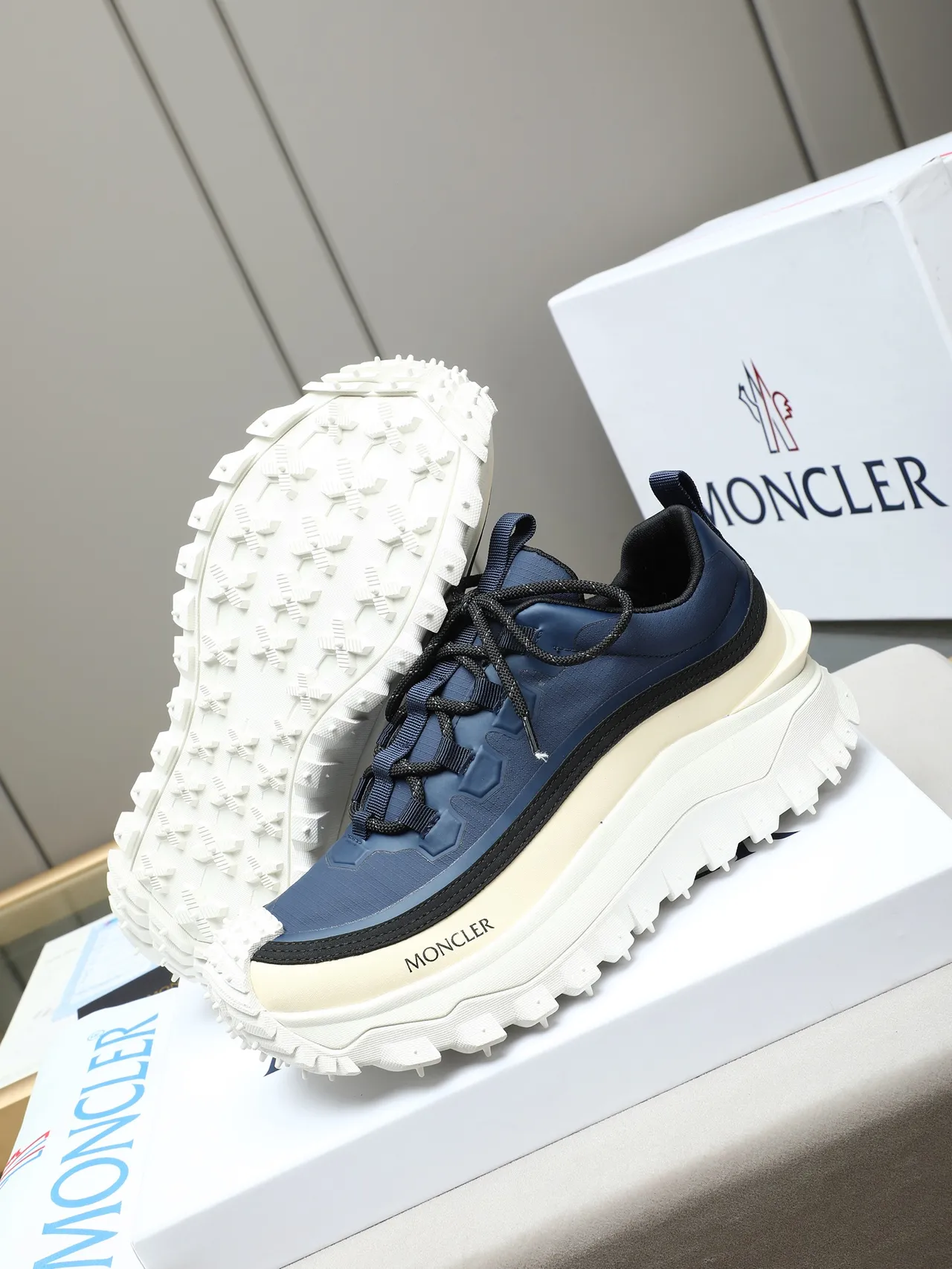 Moncler Navy and Cream Chunky Sole Lifestyle Sneaker