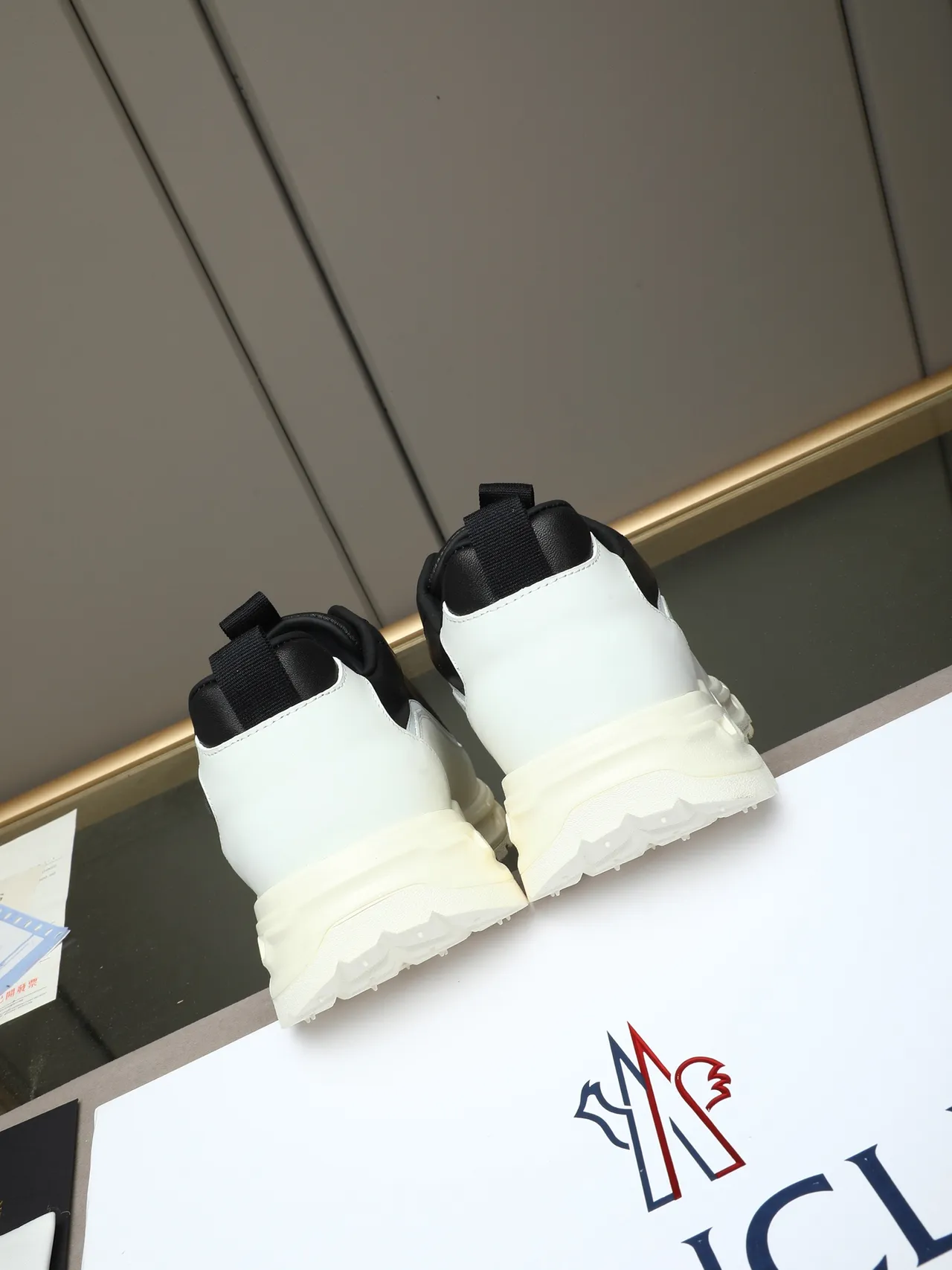 Moncler Black and White Leather Low-Top Sneaker