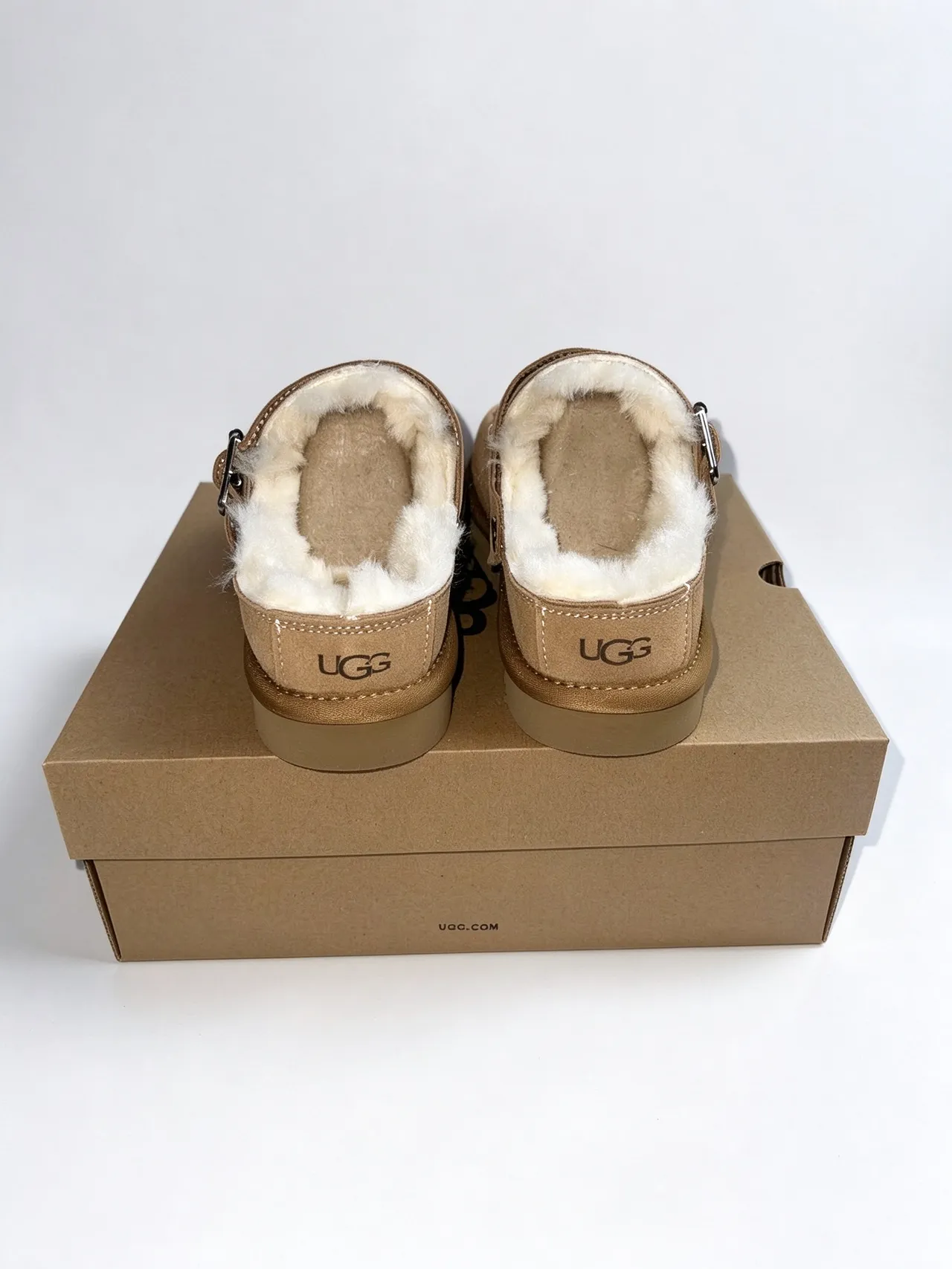 UGG Beige White Suede Upper Shearling-Lined Loafer