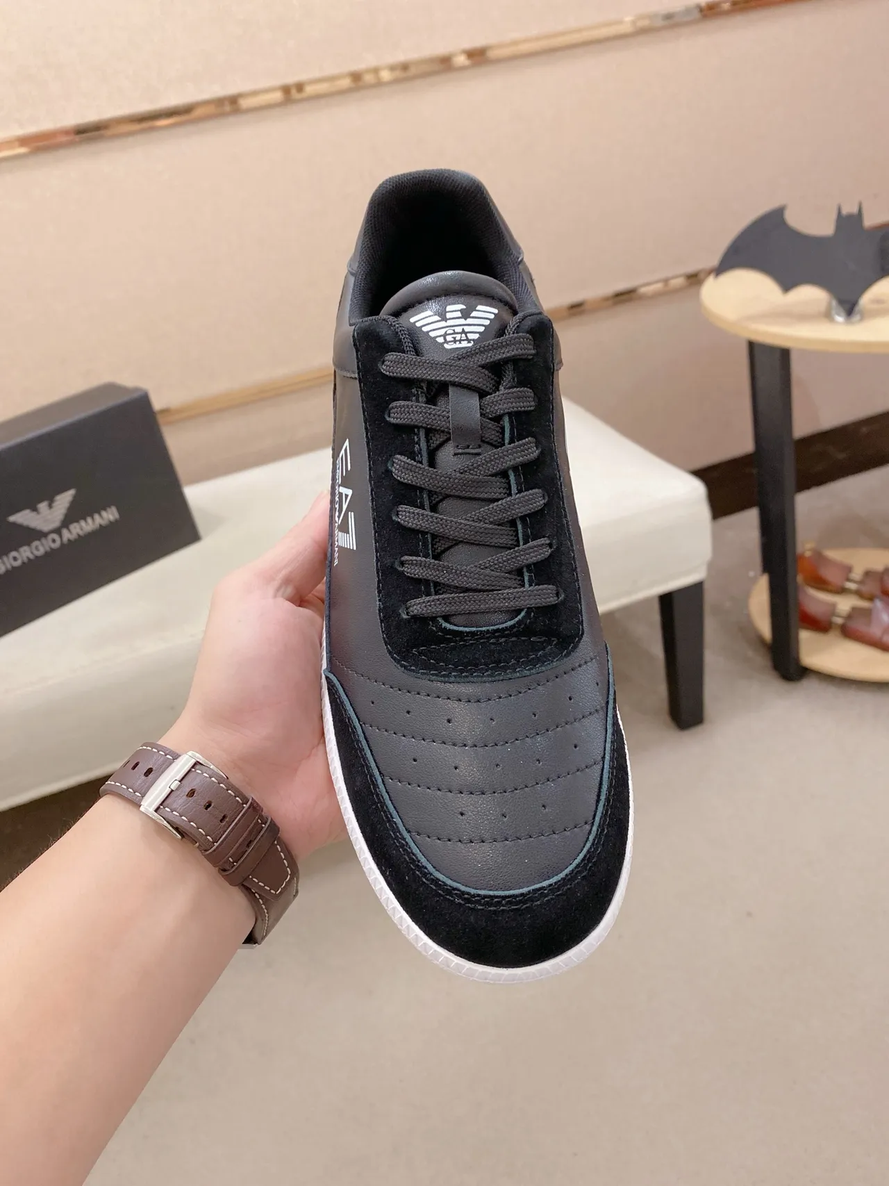 Emporio Armani EA7 Black Suede-Leather Panelled Lifestyle Sneakers