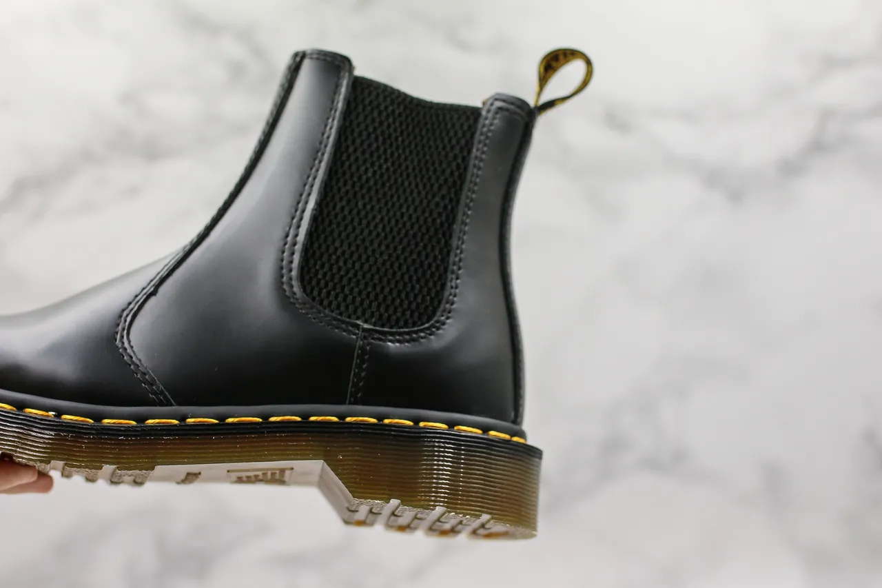 Dr. Martens Black Yellow Smooth Leather Elastic Side Gussets Chelsea Boots
