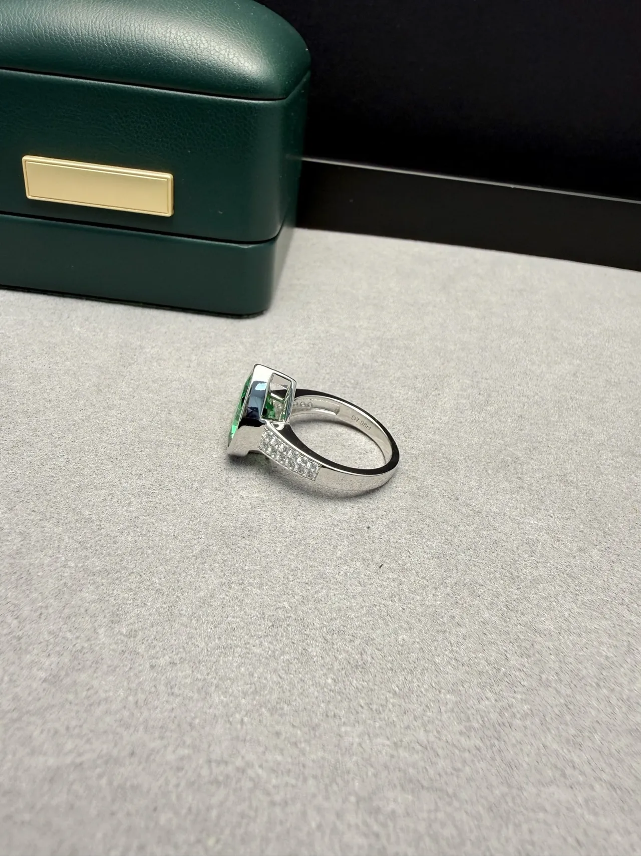 Pear-Cut Green Gemstone Pavé Band Ring