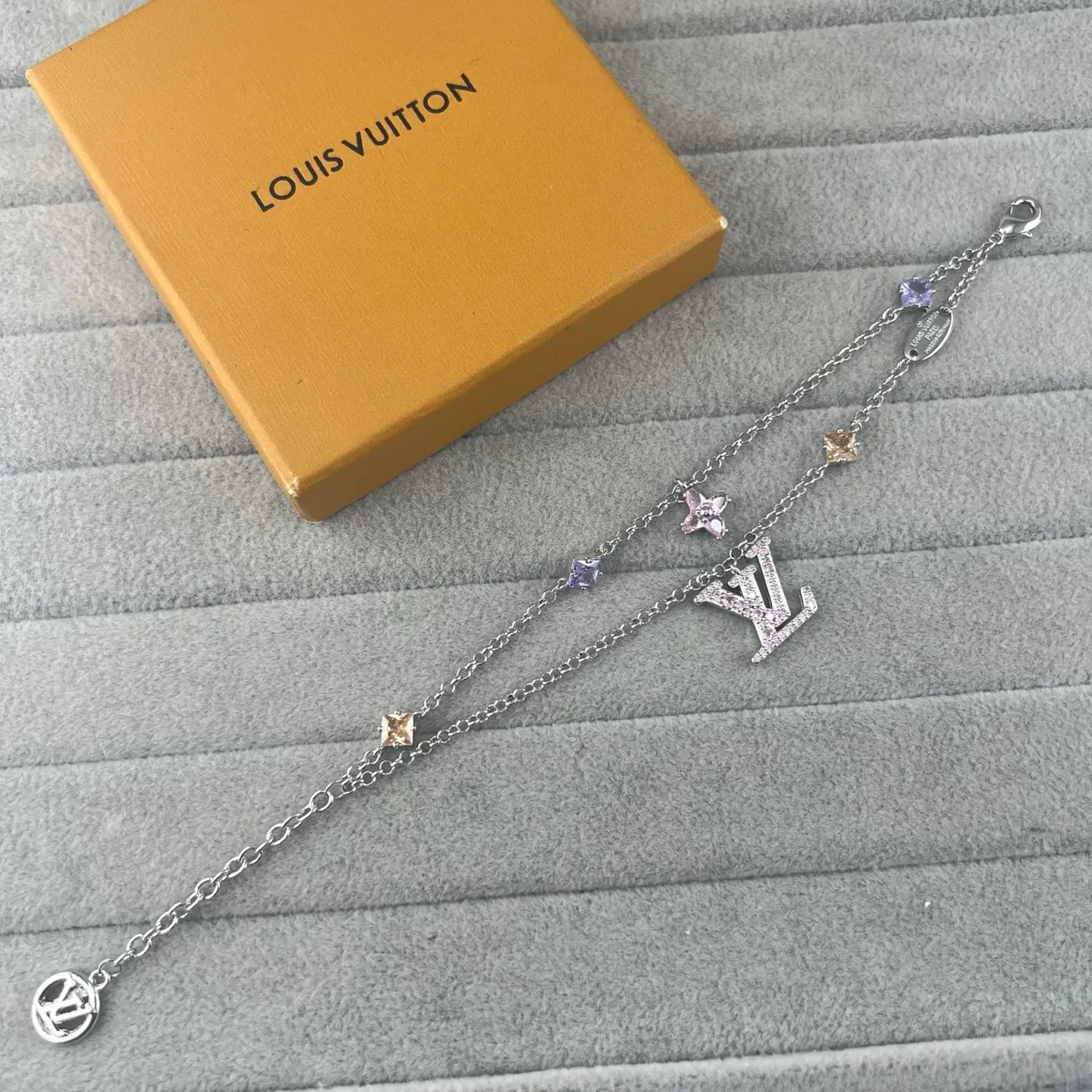 Louis Vuitton Gold Silver Chain-Link Crystal-Embellished Bracelet