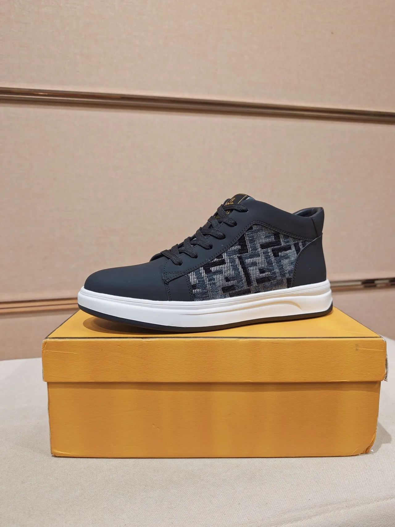 Fendi First Black White High-Top Monogrammed Side Panel Lifestyle Sneakers