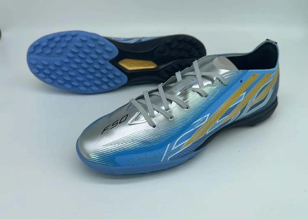 Adidas F50 Silver Blue Metallic Upper Gradient Turf Soccer Shoes