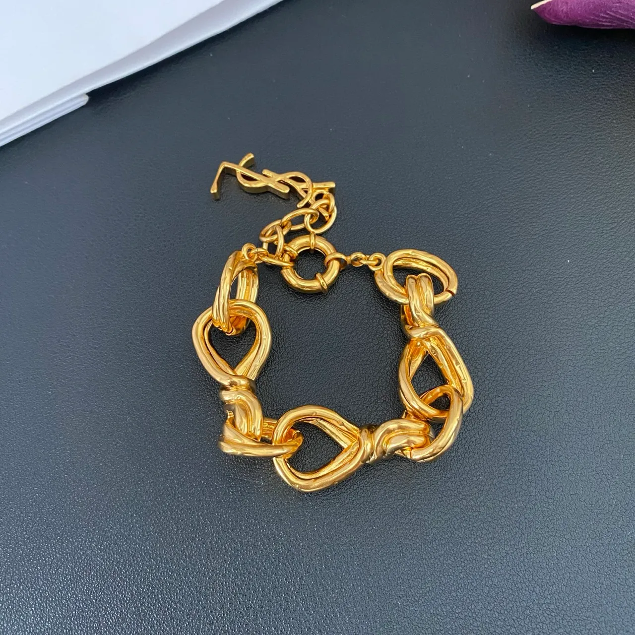 Saint Laurent Gold Twisted-Link Chain Polished Bracelet
