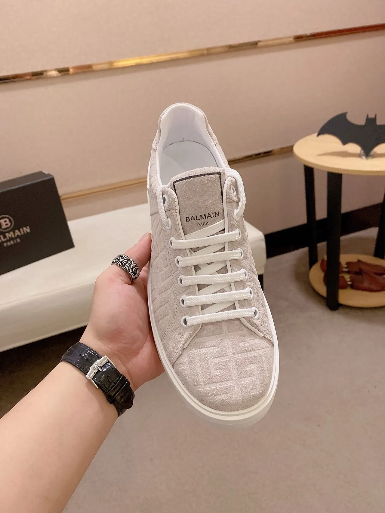 Balenciaga Beige White Monogrammed Suede Upper Chunky Platform Sole Lifestyle Sneakers