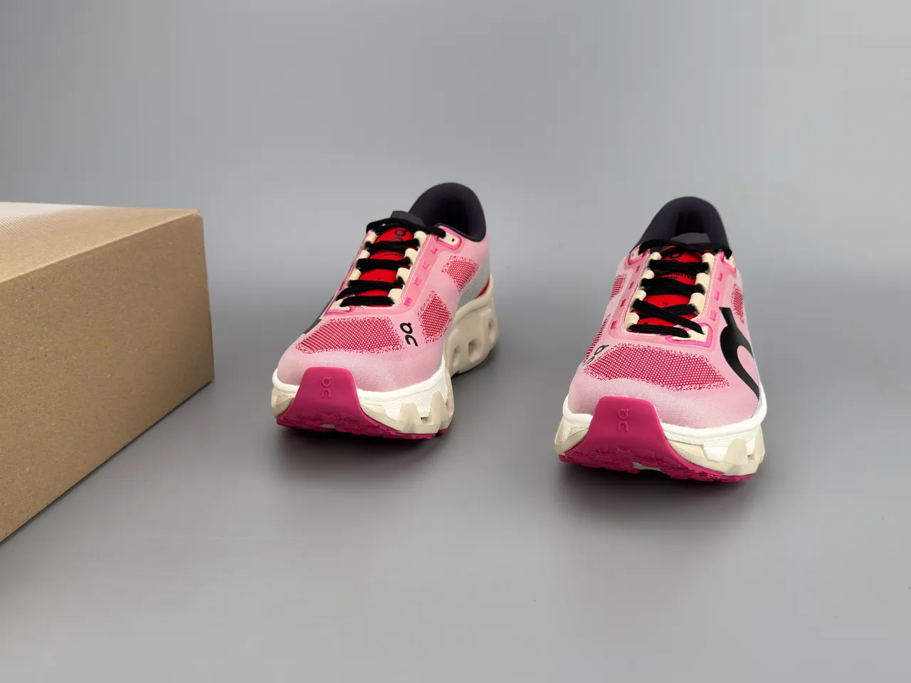 On Pink Red Engineered Mesh Upper Open Hexagonal CloudTec Midsole Running Shoes