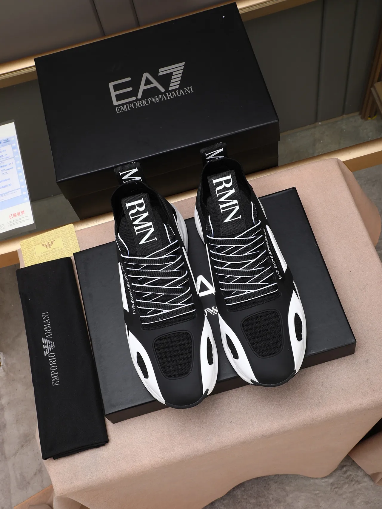 Emporio Armani EA7 Black and White Sculpted Midsole Lifestyle Sneakers
