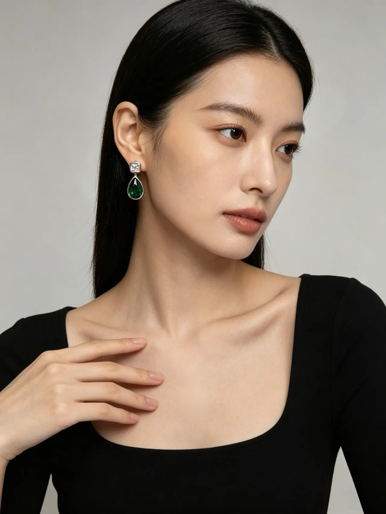Two-Stone Teardrop Green and Clear Gem Drop Earrings