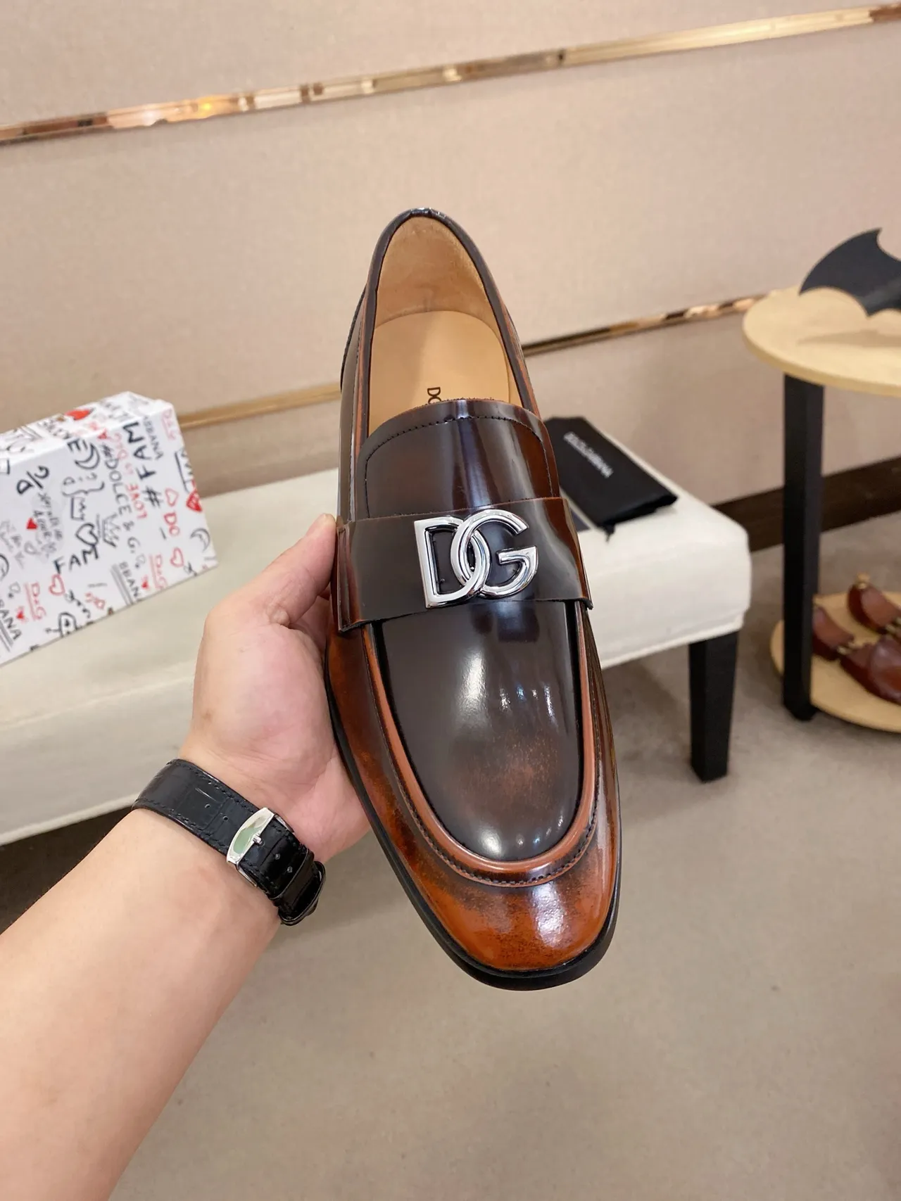 Dolce & Gabbana Brown Beige Patent Leather Two-Tone Loafer