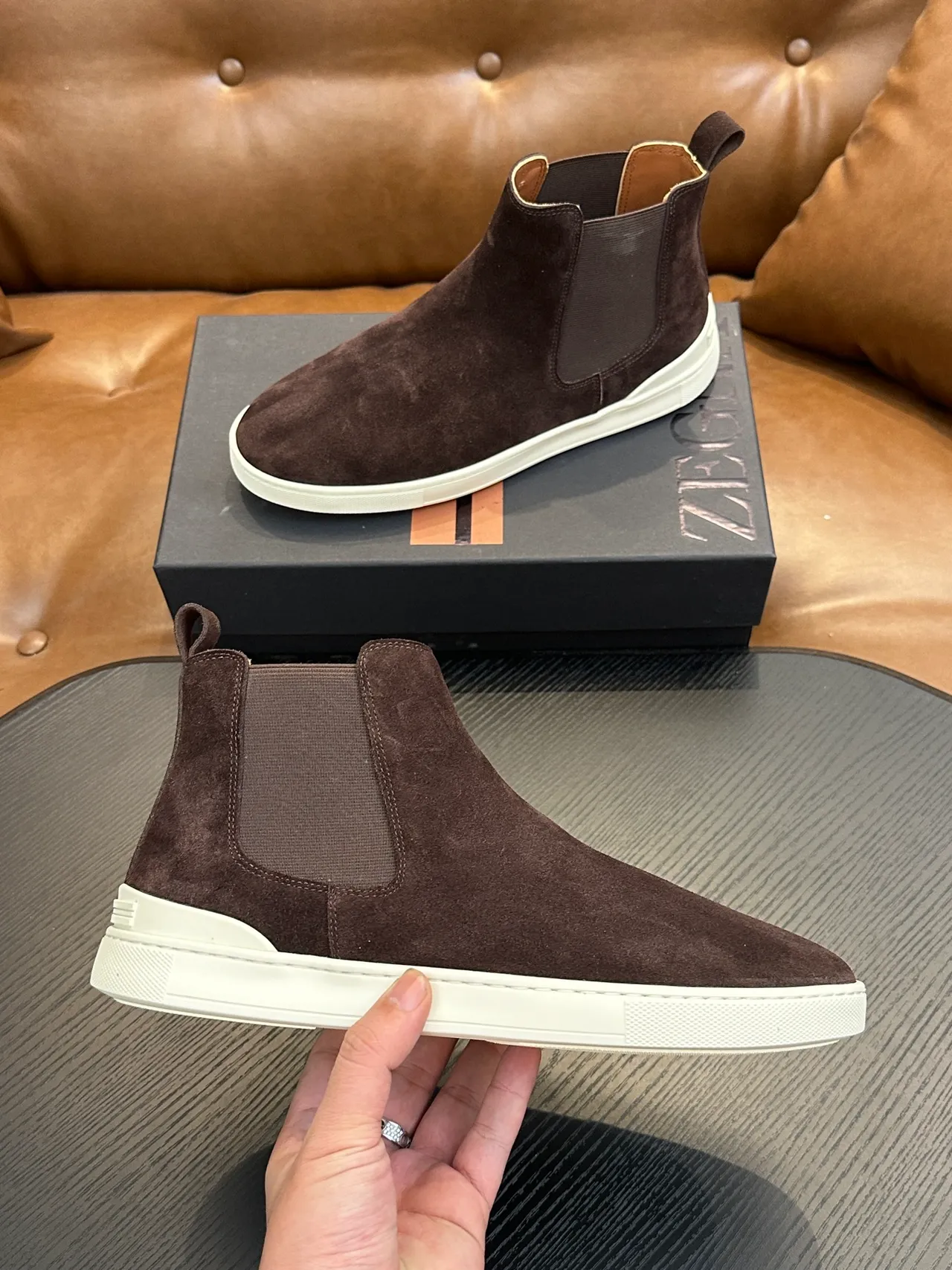 Zegna Brown Suede Chelsea Boots