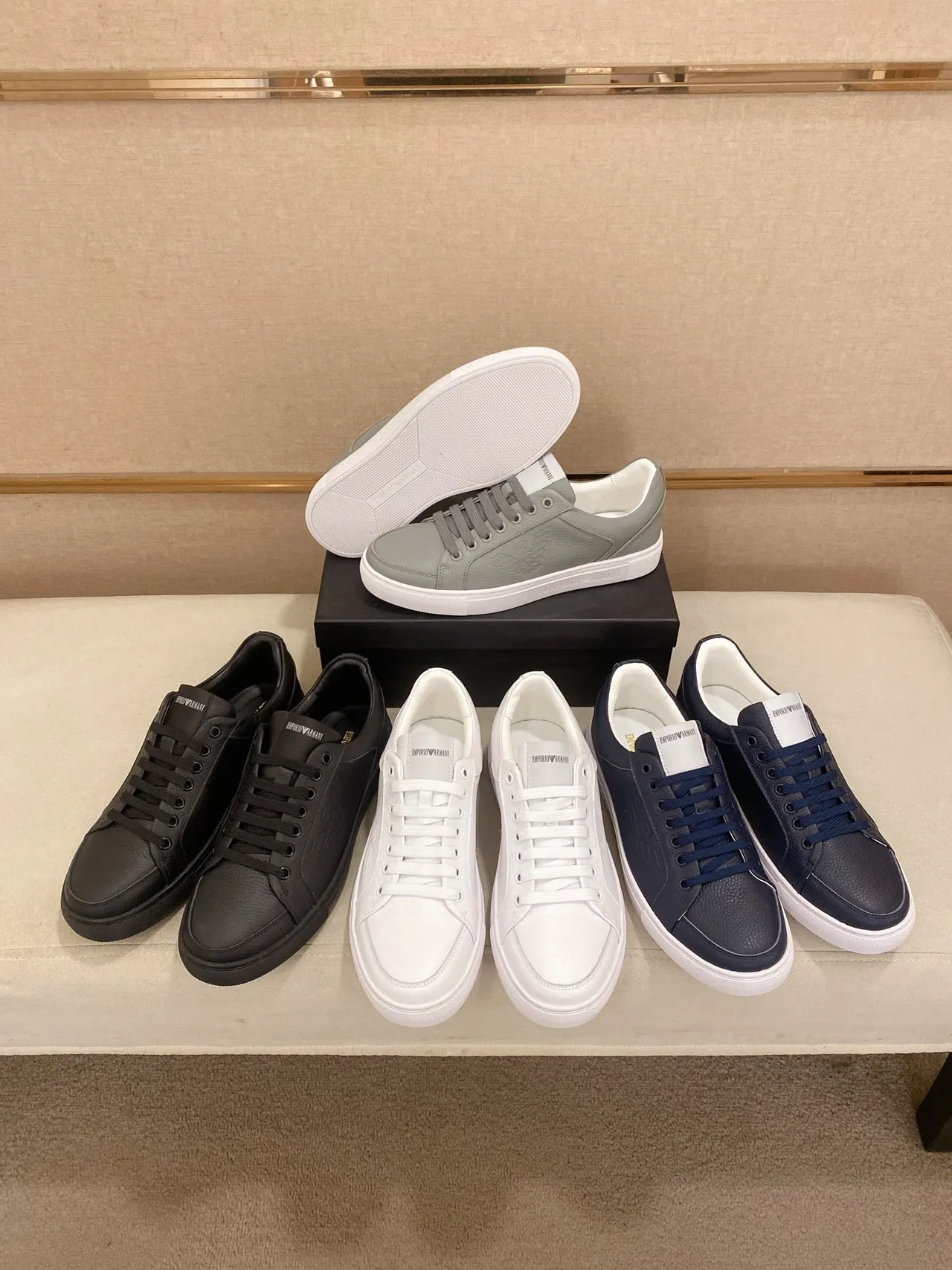 Emporio Armani Black Leather Eagle Logo Lifestyle Sneakers