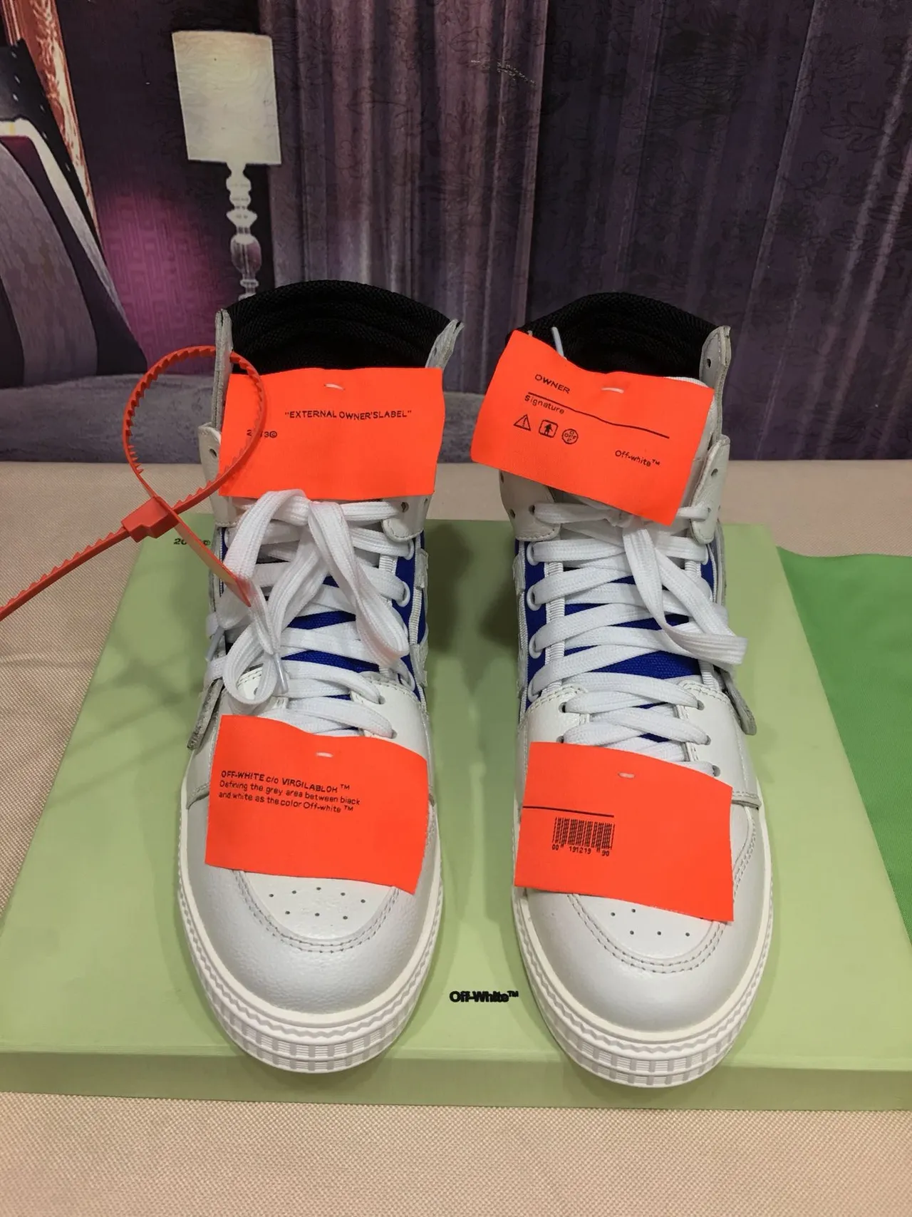 Off-White The Ten Blue High-Top Layered Leather And Textile Lifestyle Sneakers
