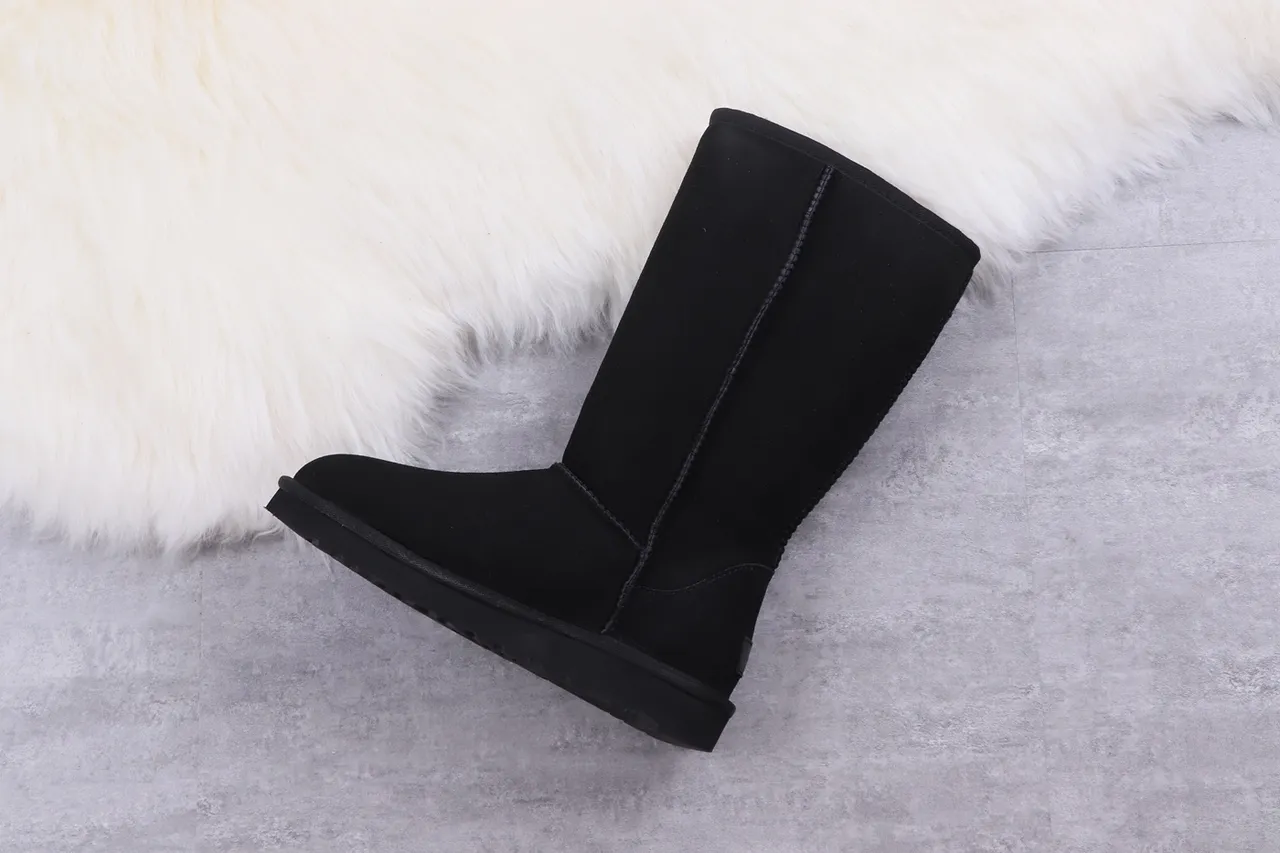 UGG Classic Tall Black Suede Shearling-Lined Knee Boots
