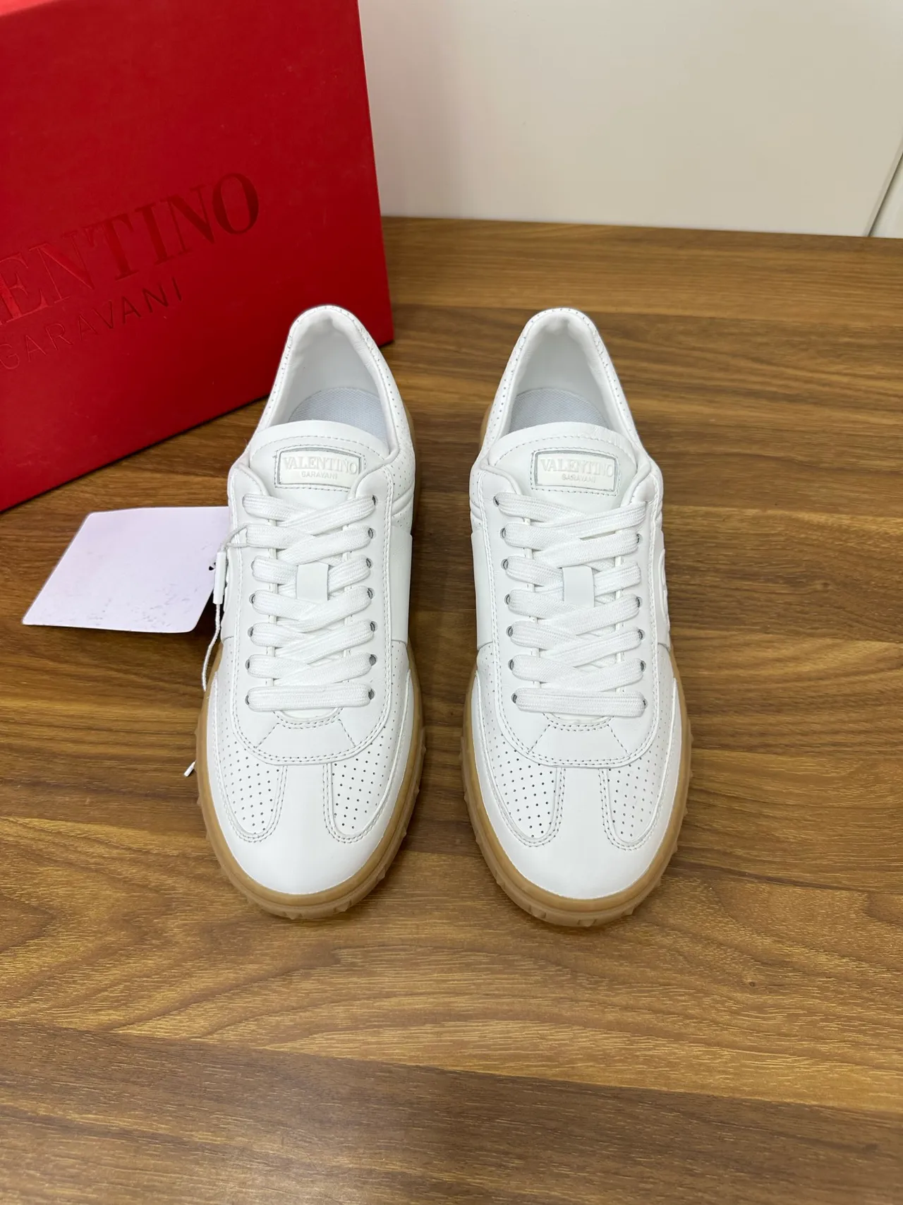 Valentino Rockstud Perforated Leather White and Gum Lifestyle Sneakers