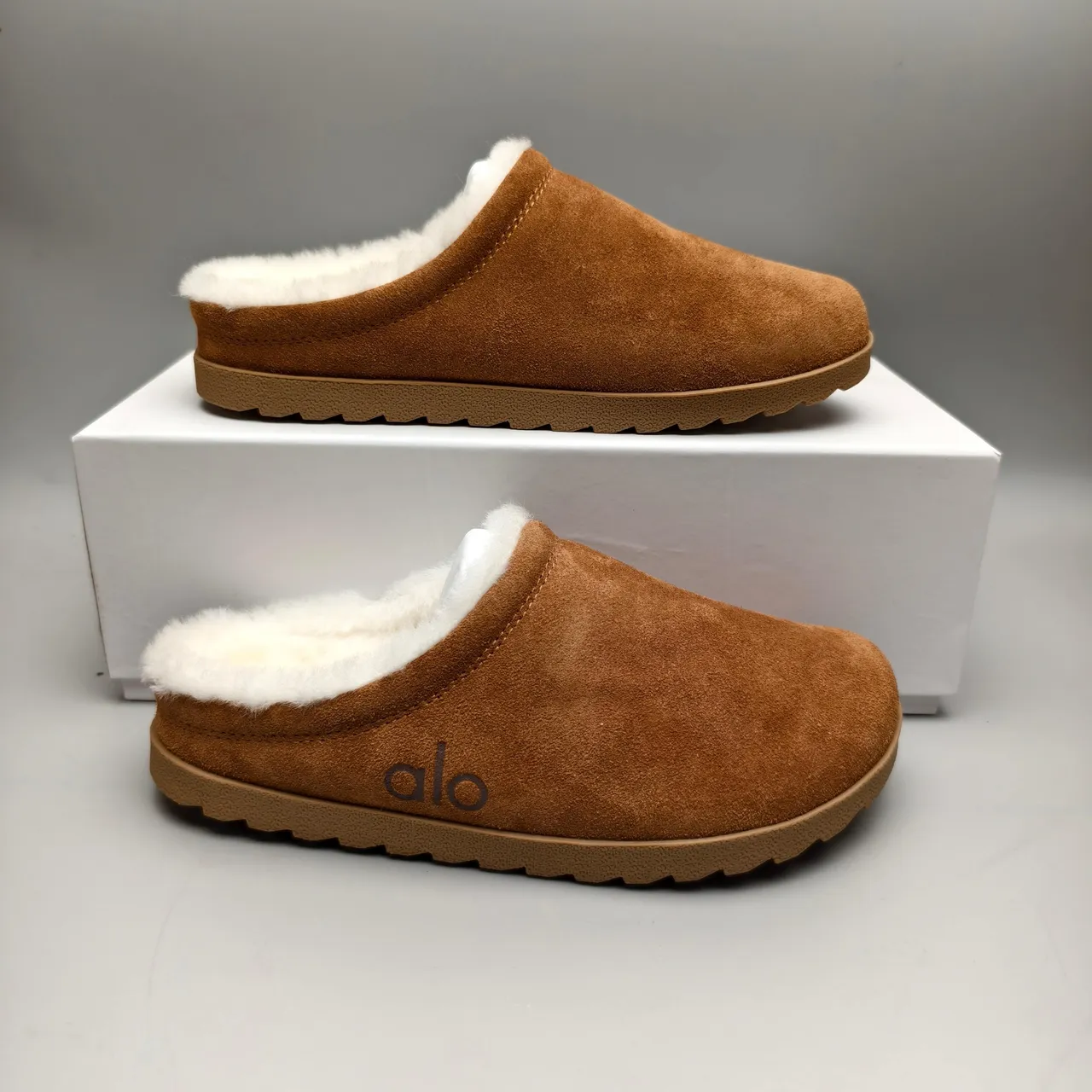 Alo Suede Shearling-Lined Open-Back Slippers