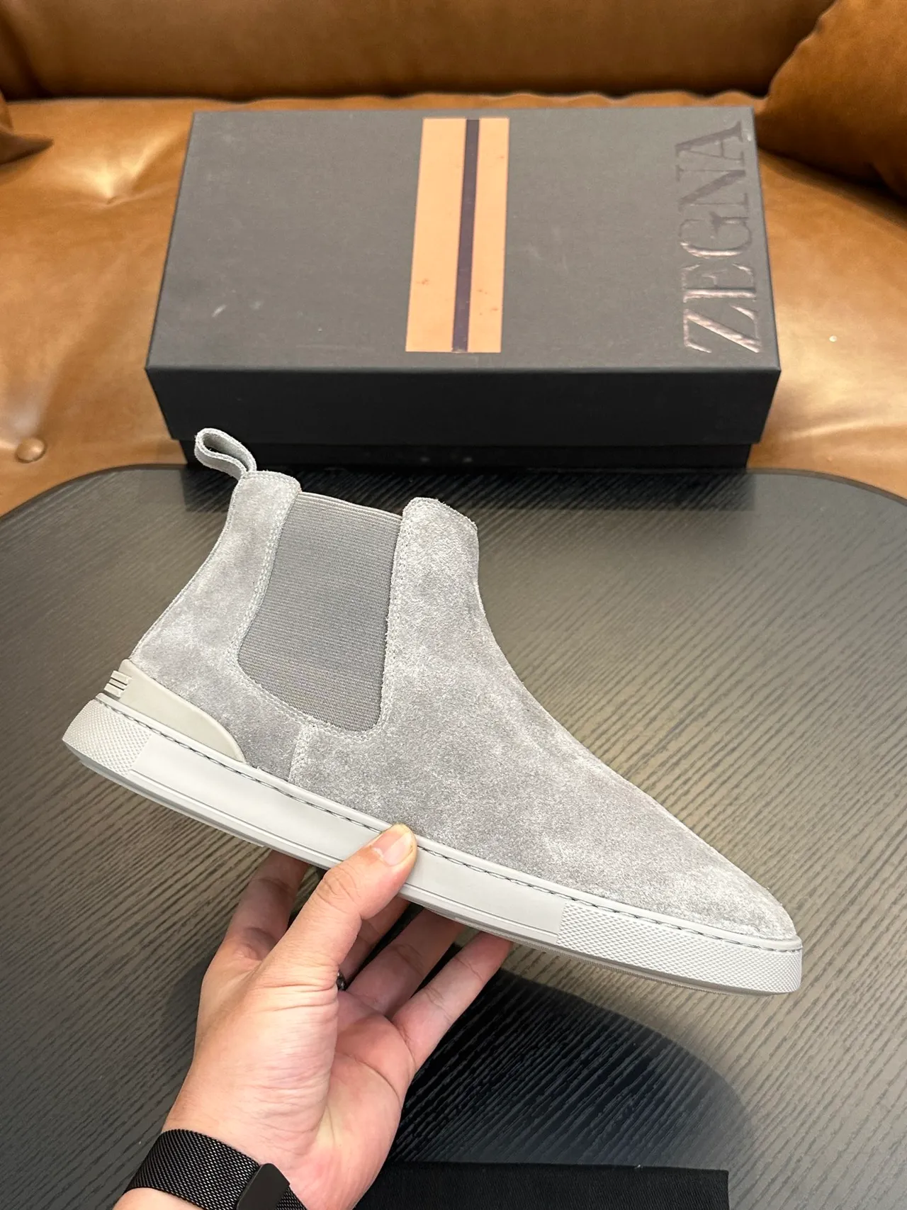 Zegna Gray Suede Chelsea Boots