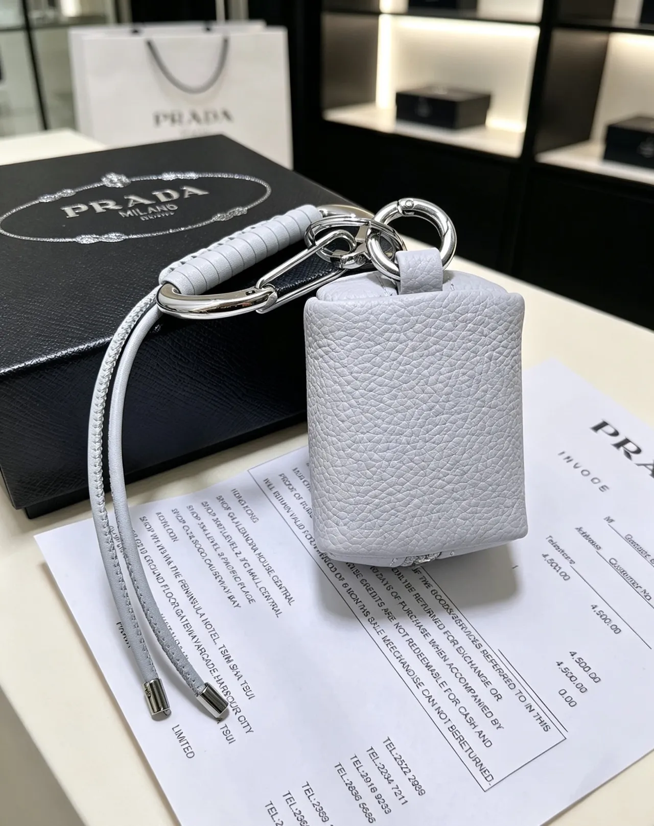 Prada Gray Silver Pebbled Leather Cylindrical Pouch Crossbody Bag