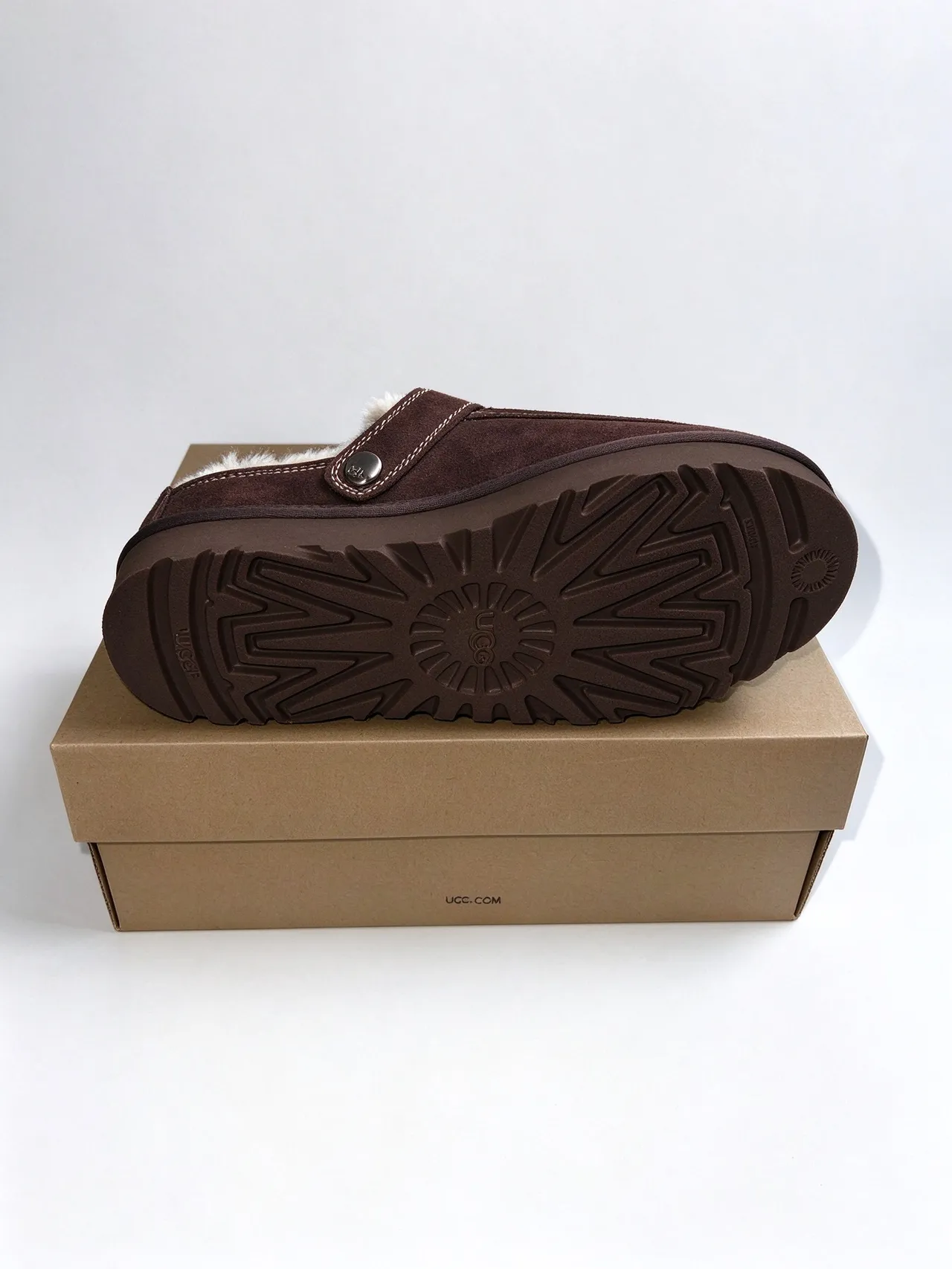 UGG Brown Beige Suede Upper Shearling-Lined Loafer