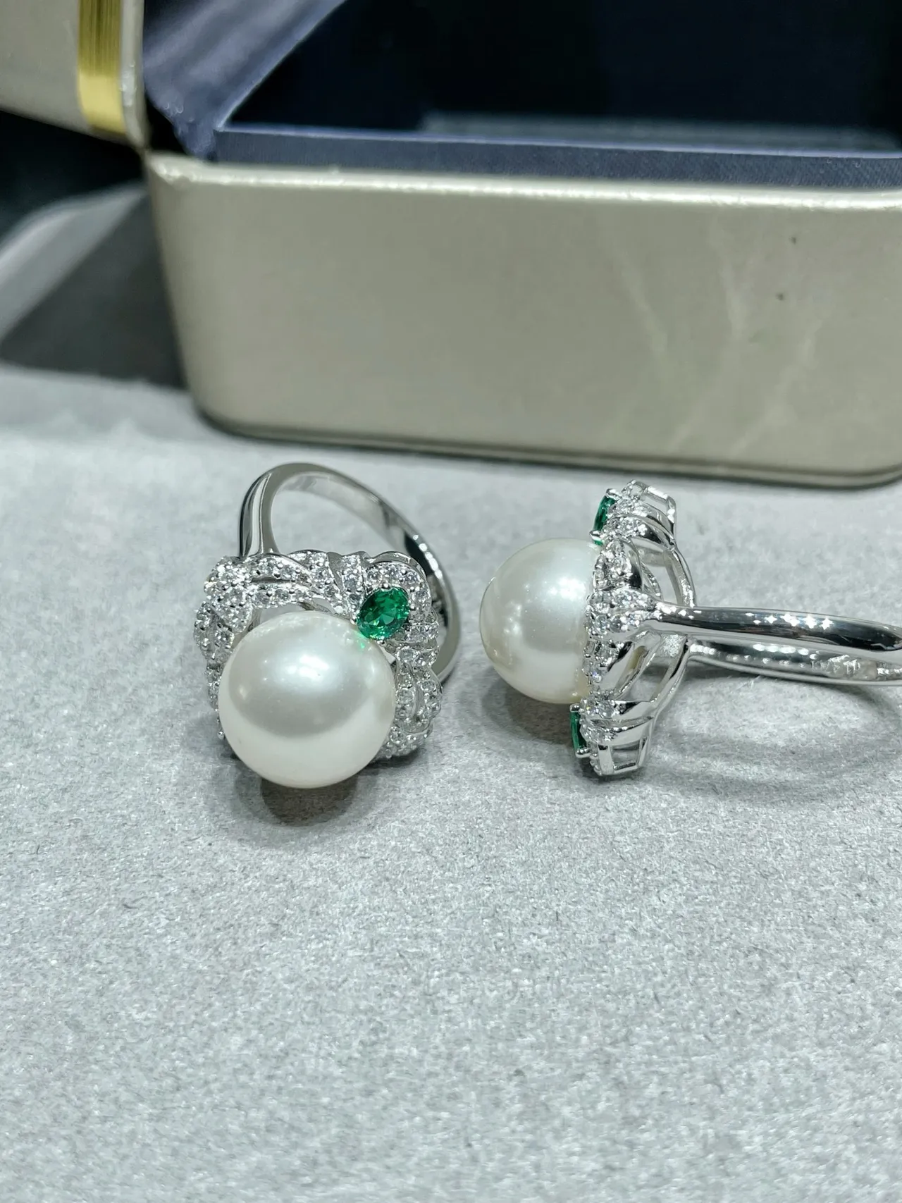 Pearl and Emerald Pavé Halo Earrings