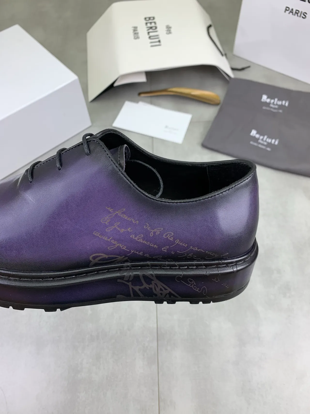 Berluti Purple Black Square-Toe Gradient Leather Oxford Shoes
