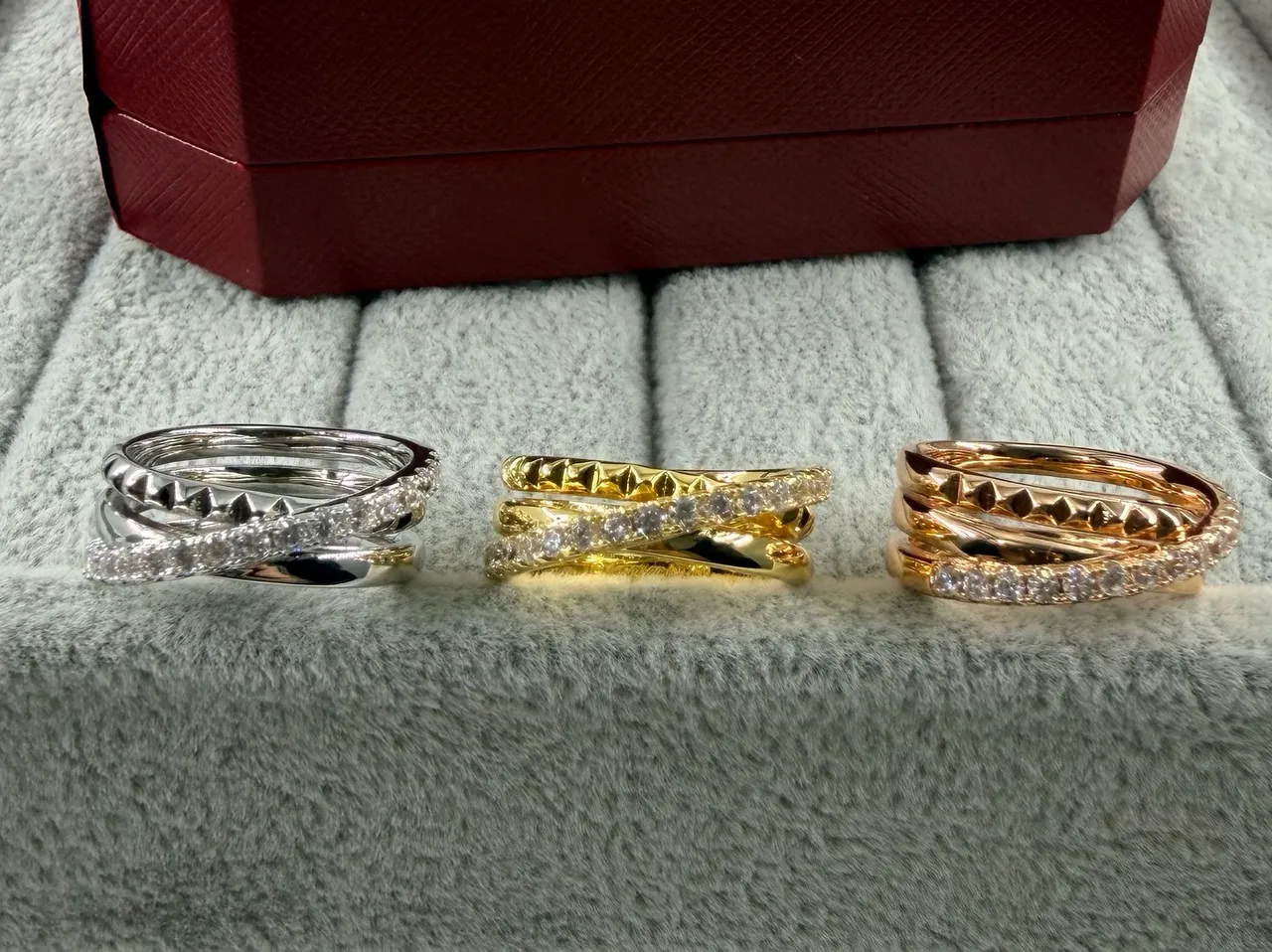 Multi-Band Pavé-Set Textured Edge Stackable Rings