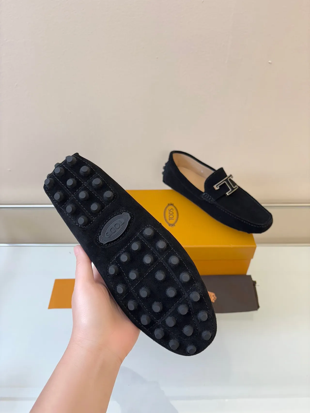 Tod's Gommino Loafer Black Suede Metal T Buckle Loafers