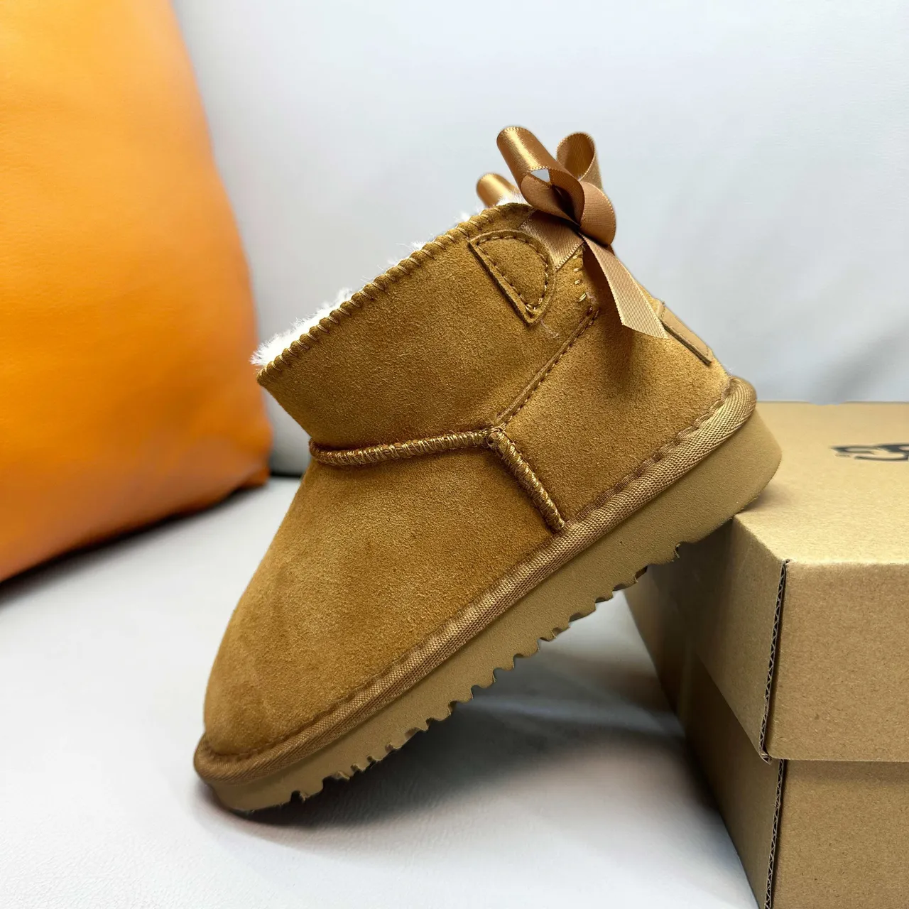 UGG Classic Mini Tan Suede Shearling-Lined Snow Boots