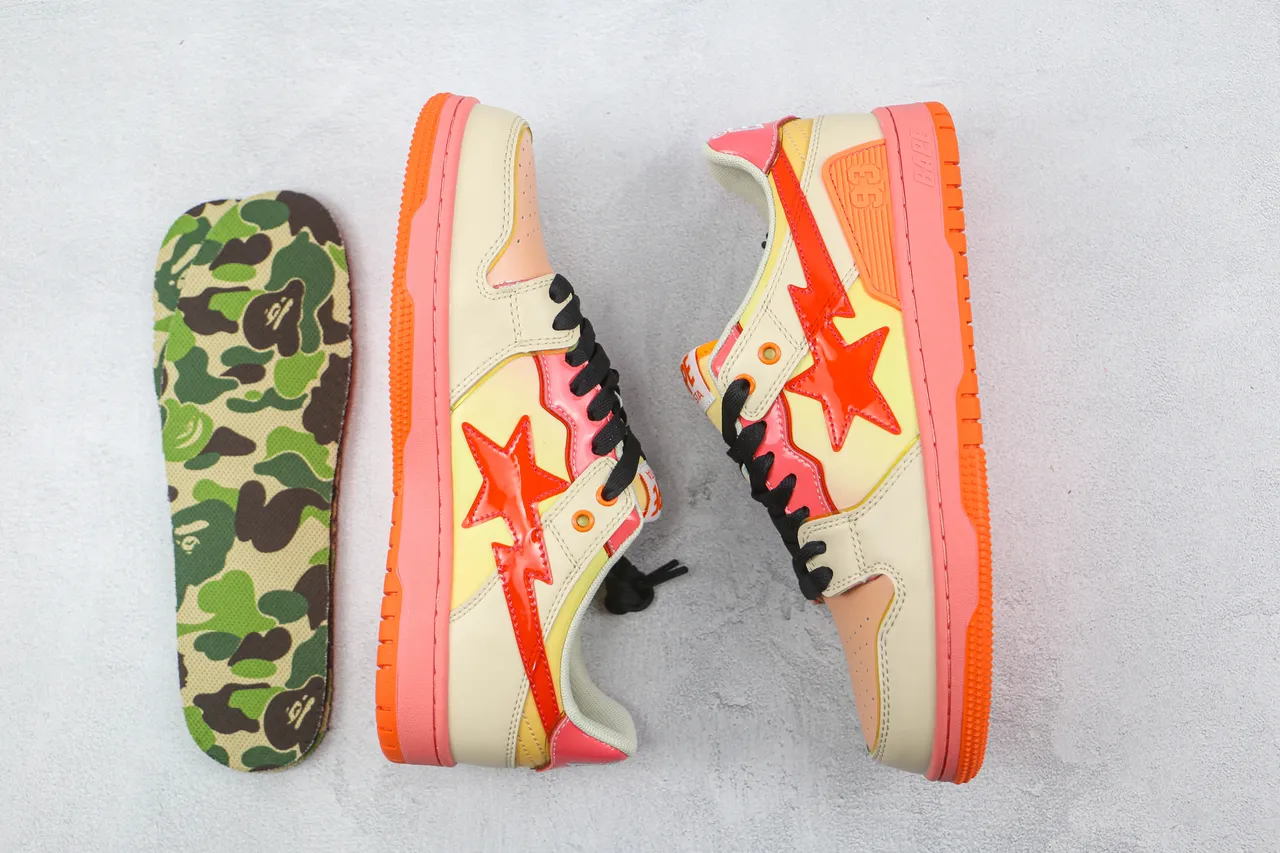 A Bathing Ape BAPE STA Star Lightning Beige Pink Orange Lifestyle Sneakers
