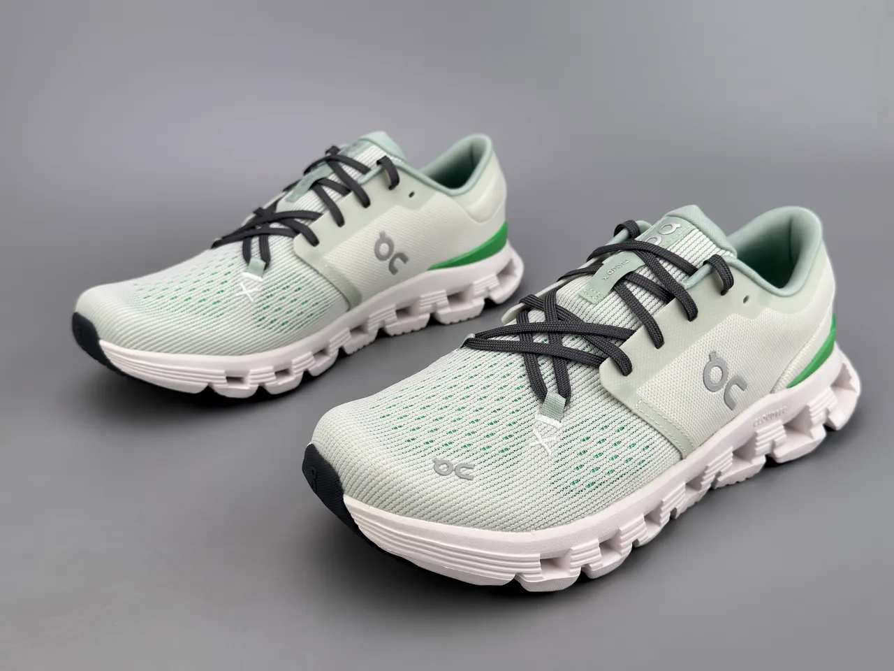 On Green White Engineered Knit Upper Segmented CloudTec Midsole Sneakers