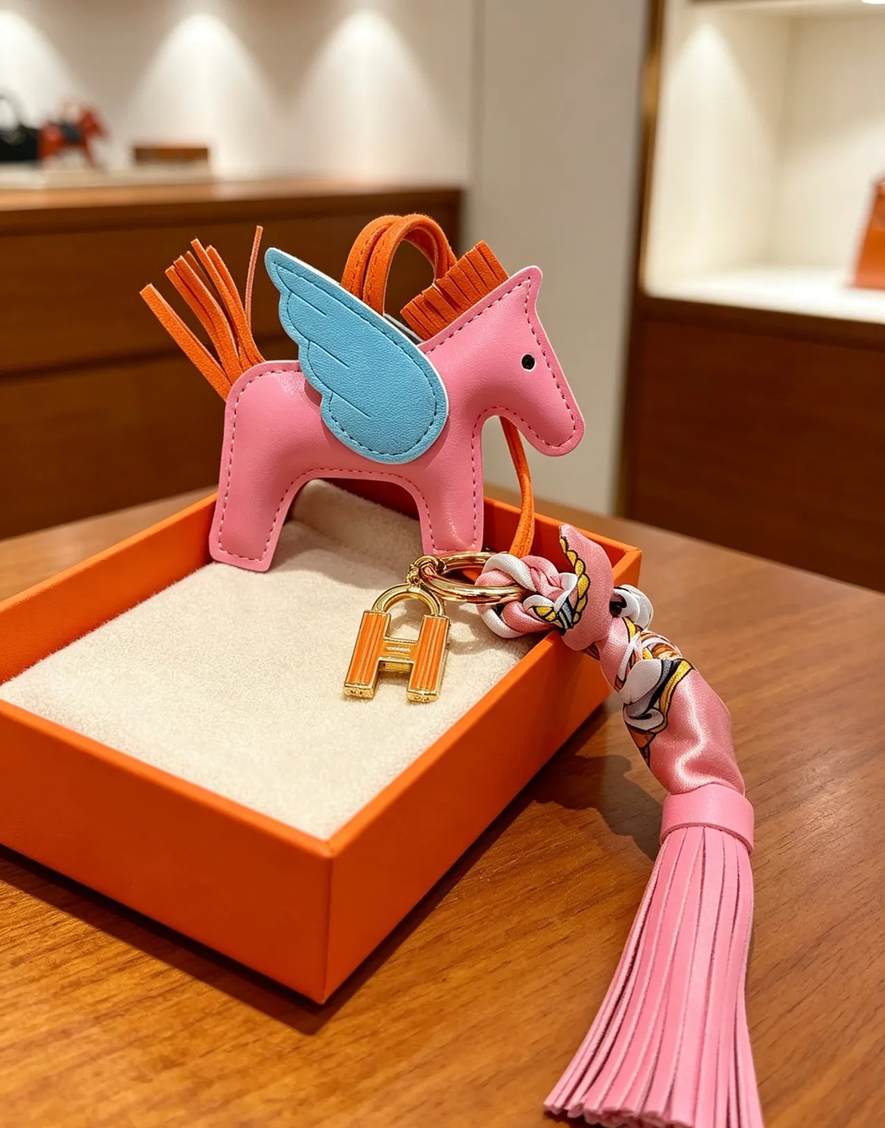 Hermès Grigri Pégase Pink Blue Leather Winged Horse Charm Stitched Silhouette Tote Bag