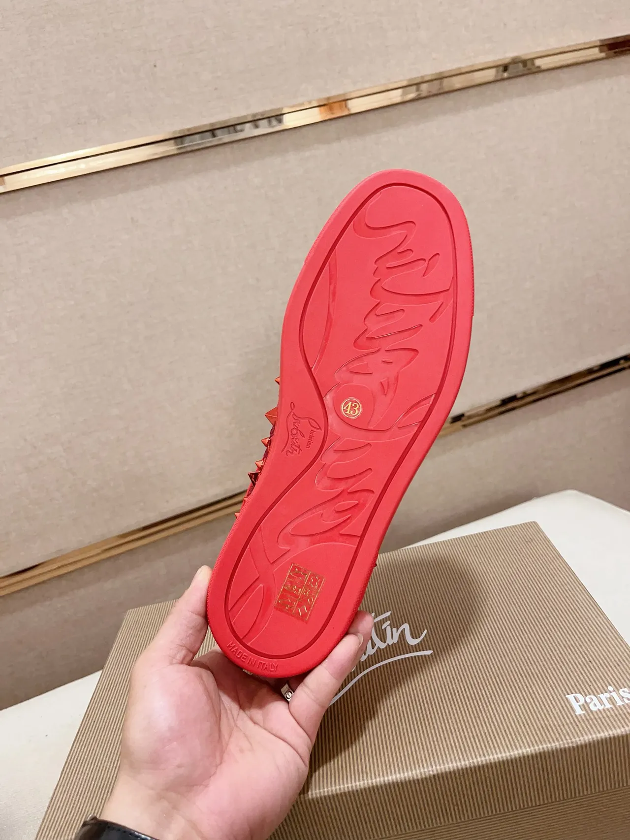 Christian Louboutin Spiked Crystal-Embellished Red Sneaker