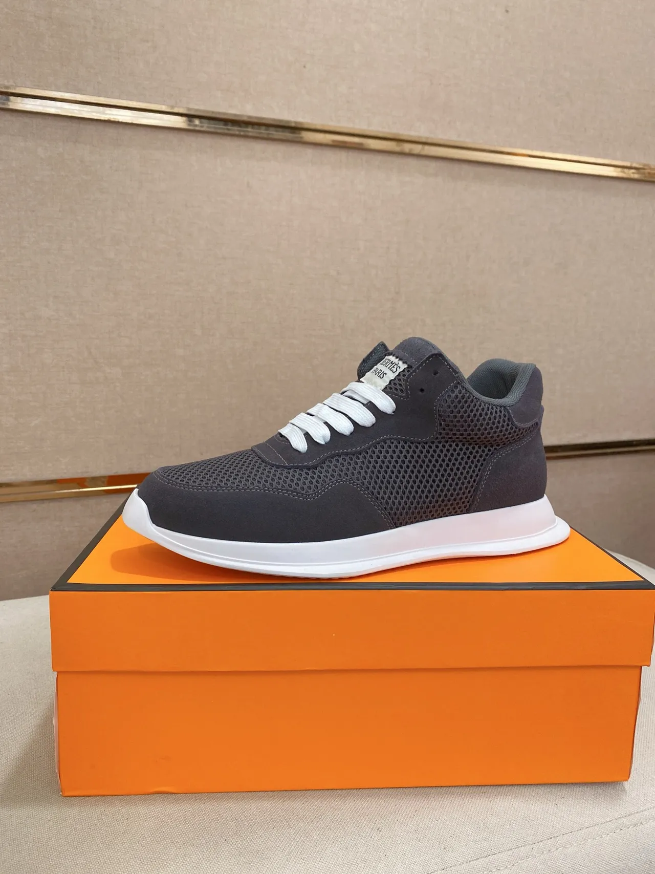 Hermès Gray White Mesh And Suede Upper Low-Top Sneakers