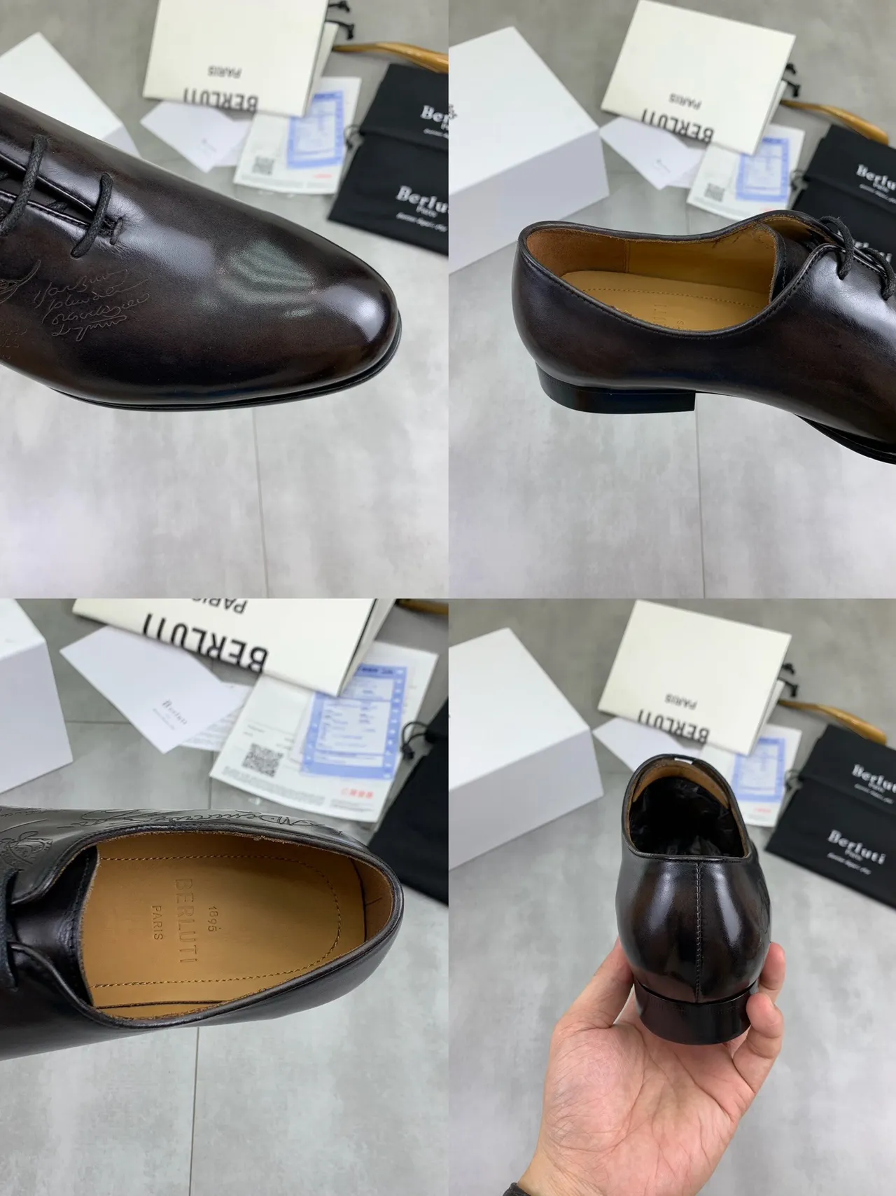 Berluti Engraved Script Black Oxford Shoes