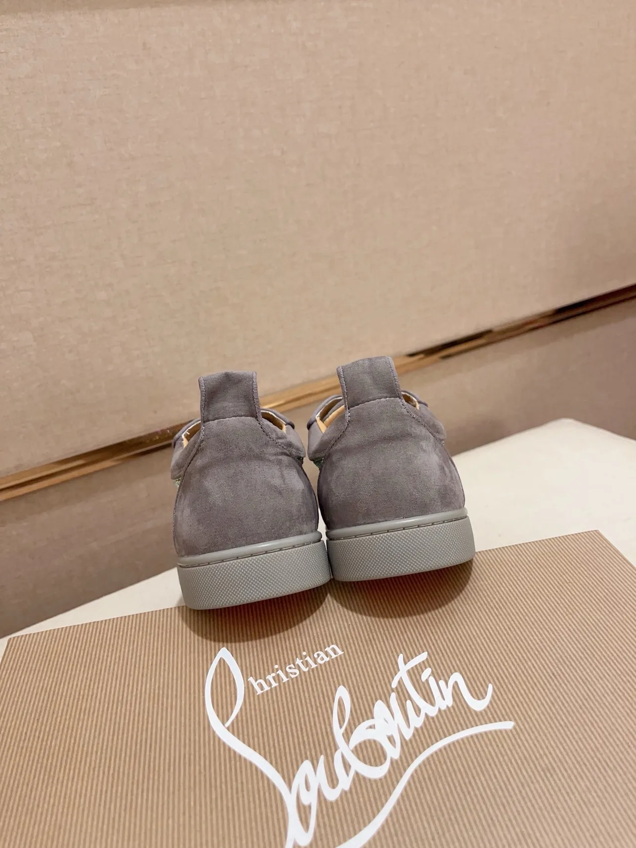 Christian Louboutin Gray Suede Crystal-Embellished Low-Top Sneaker