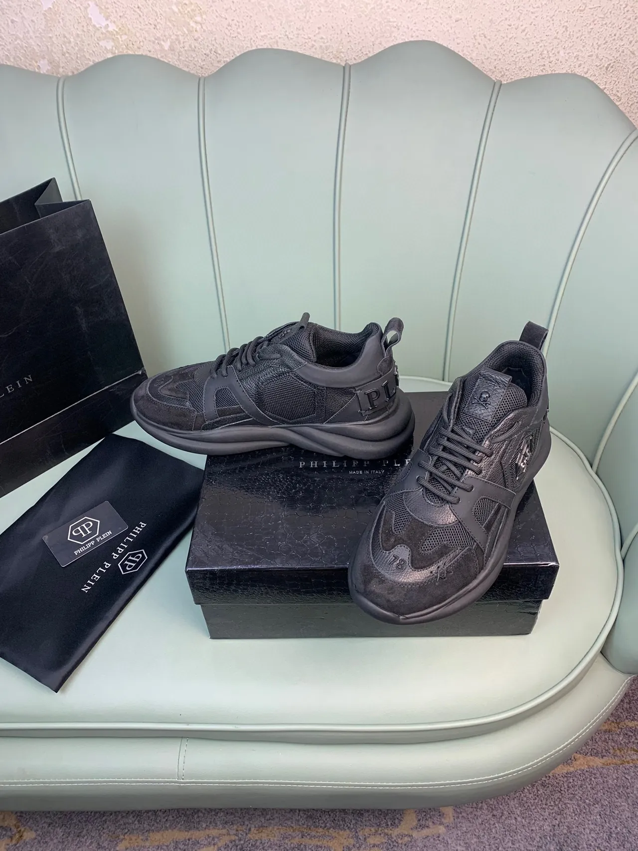 Philipp Plein Black Sole Mixed-Material Upper Chunky Sneakers