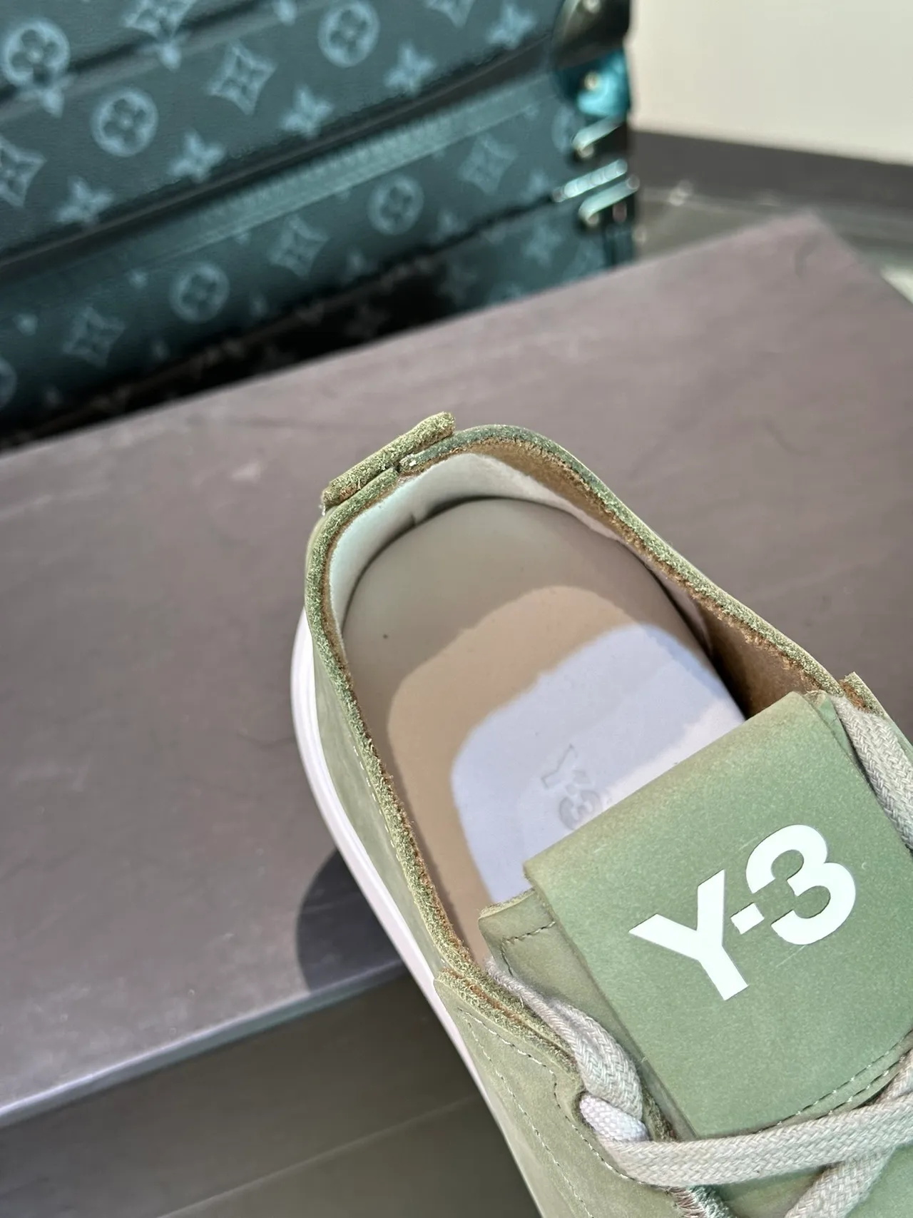 Y-3 Green White Suede Upper Layered Toe Cap Lifestyle Sneakers