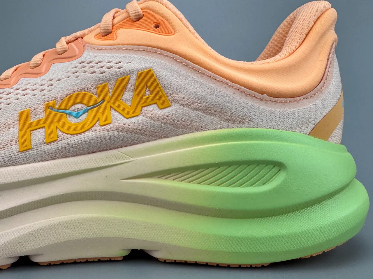 Hoka Orange Green Engineered Knit Upper Gradient Midsole Running Shoes