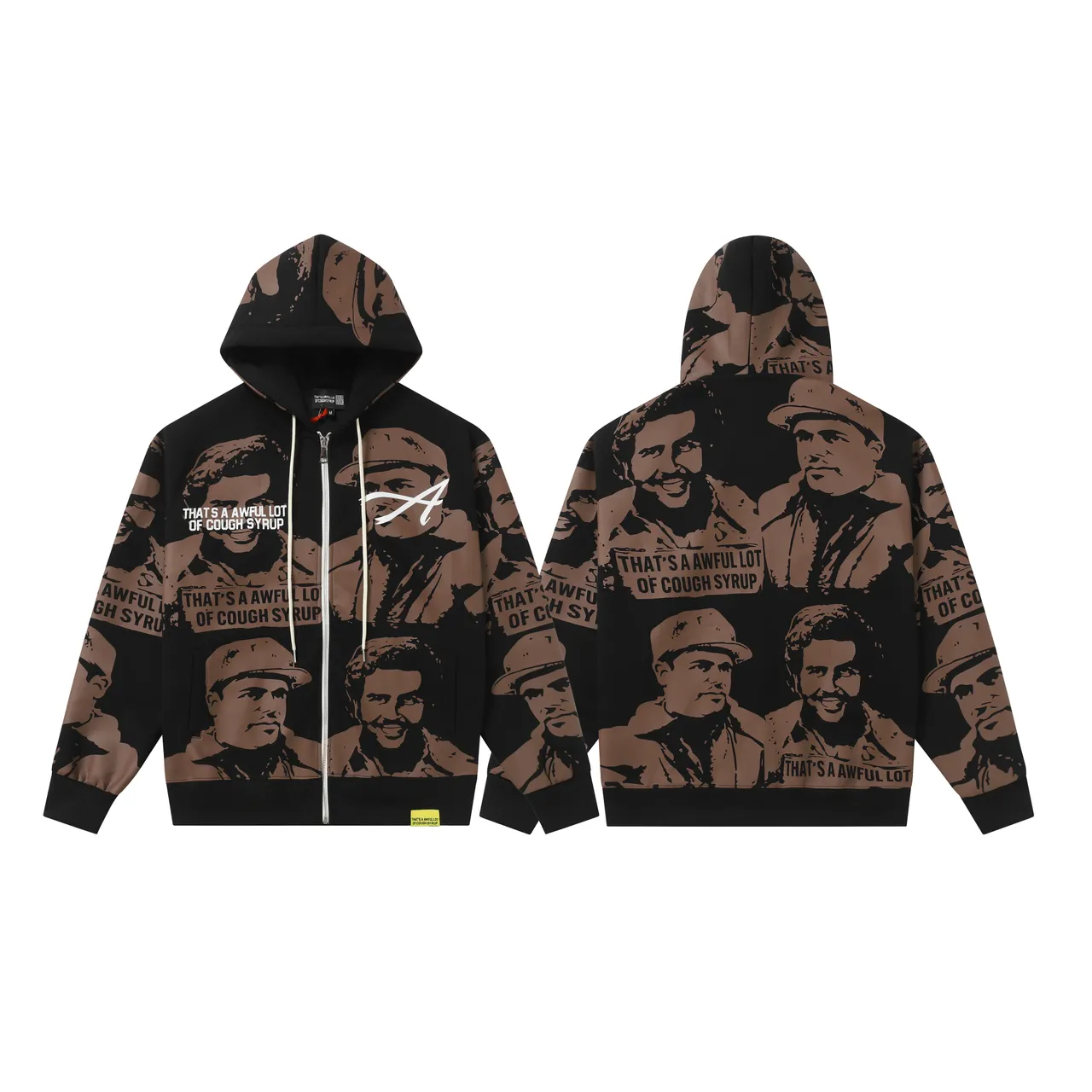 Black and Brown All-Over Print Zip-Front Hoodie and Pants Tracksuit