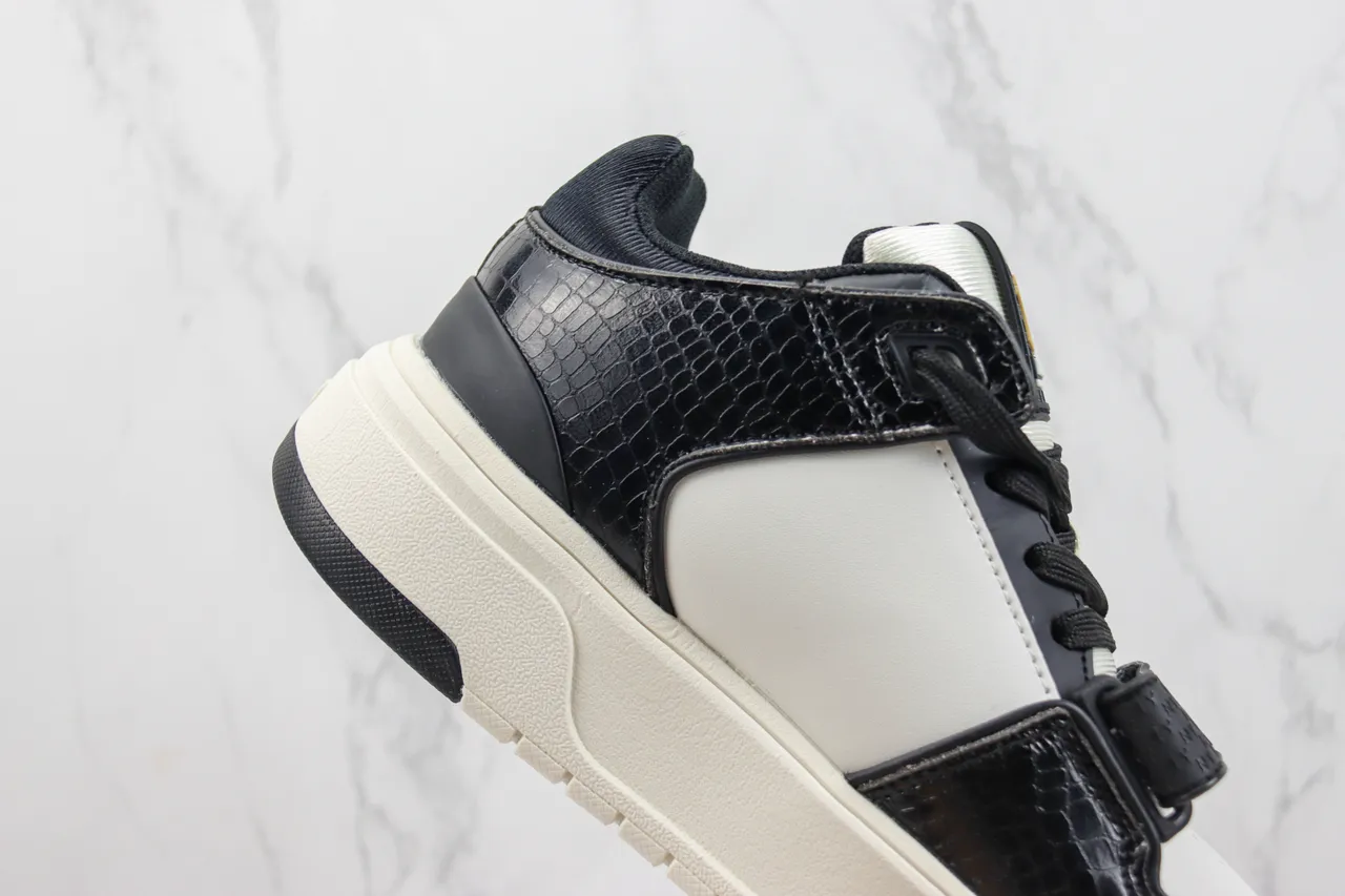 Mitchell & Ness Black Gold Crocodile-Embossed Leather White Side Panel Chunky Sneakers