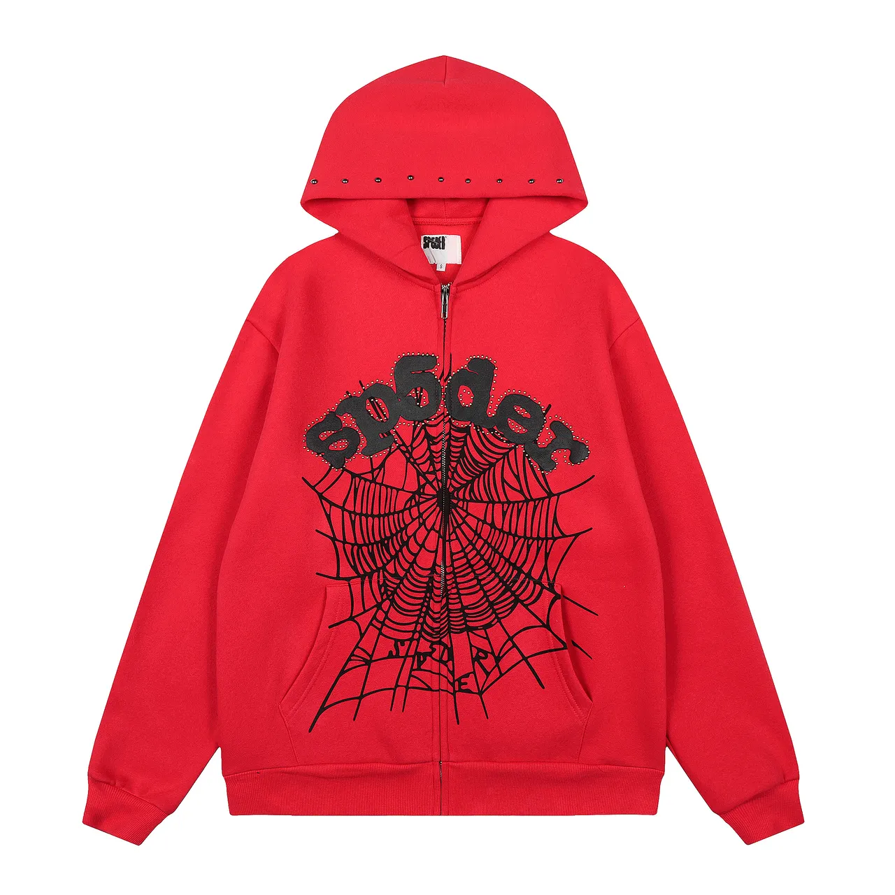 Red Spiderweb Graphic Zip-Up Hoodie and Jogger Pants Tracksuit