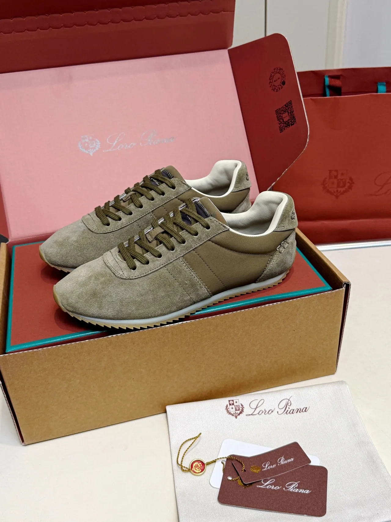 Loro Piana Olive Green Suede Lifestyle Sneakers